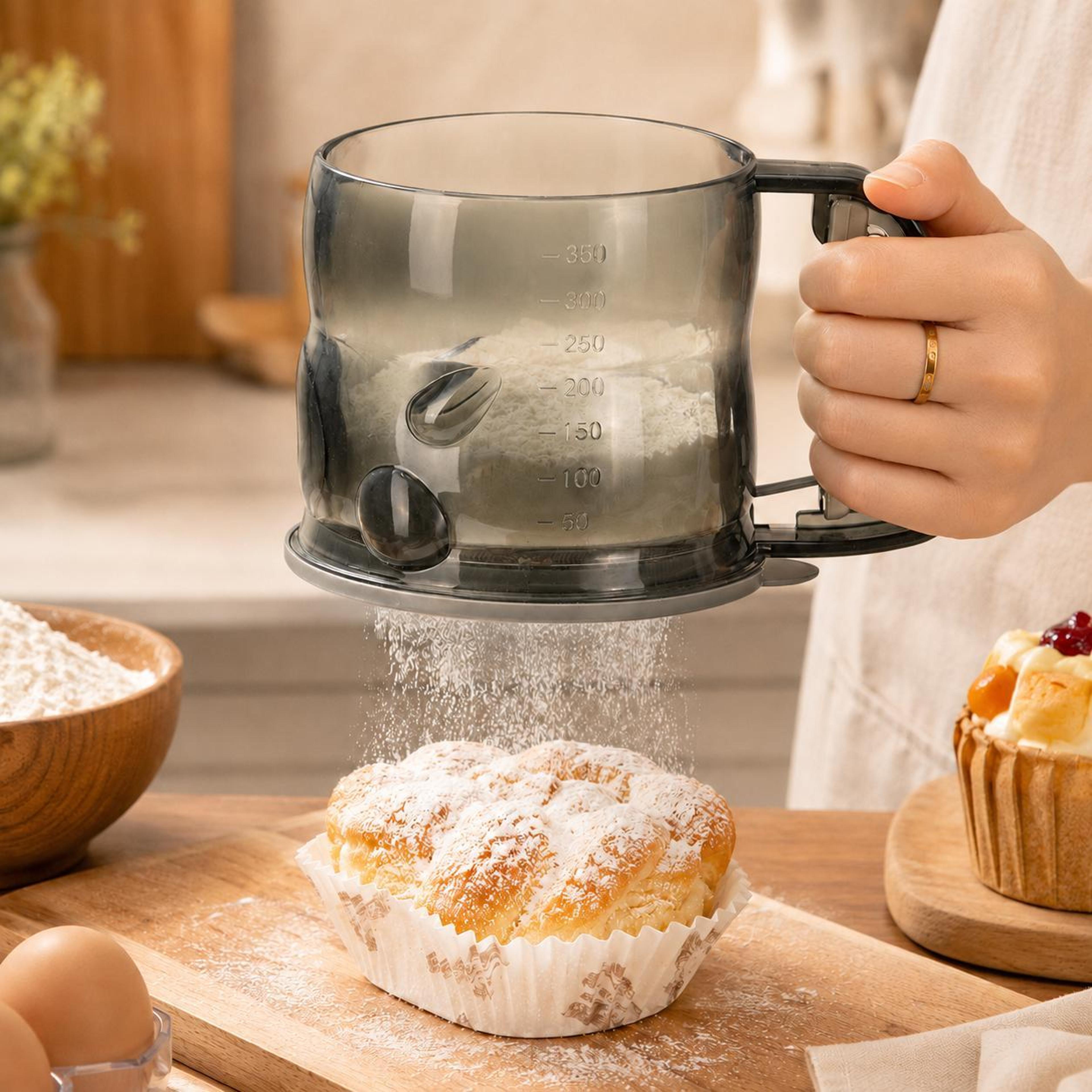 Premium Semi Automatic Handheld Flour Sifter Baking Powder Sieving Tool 0