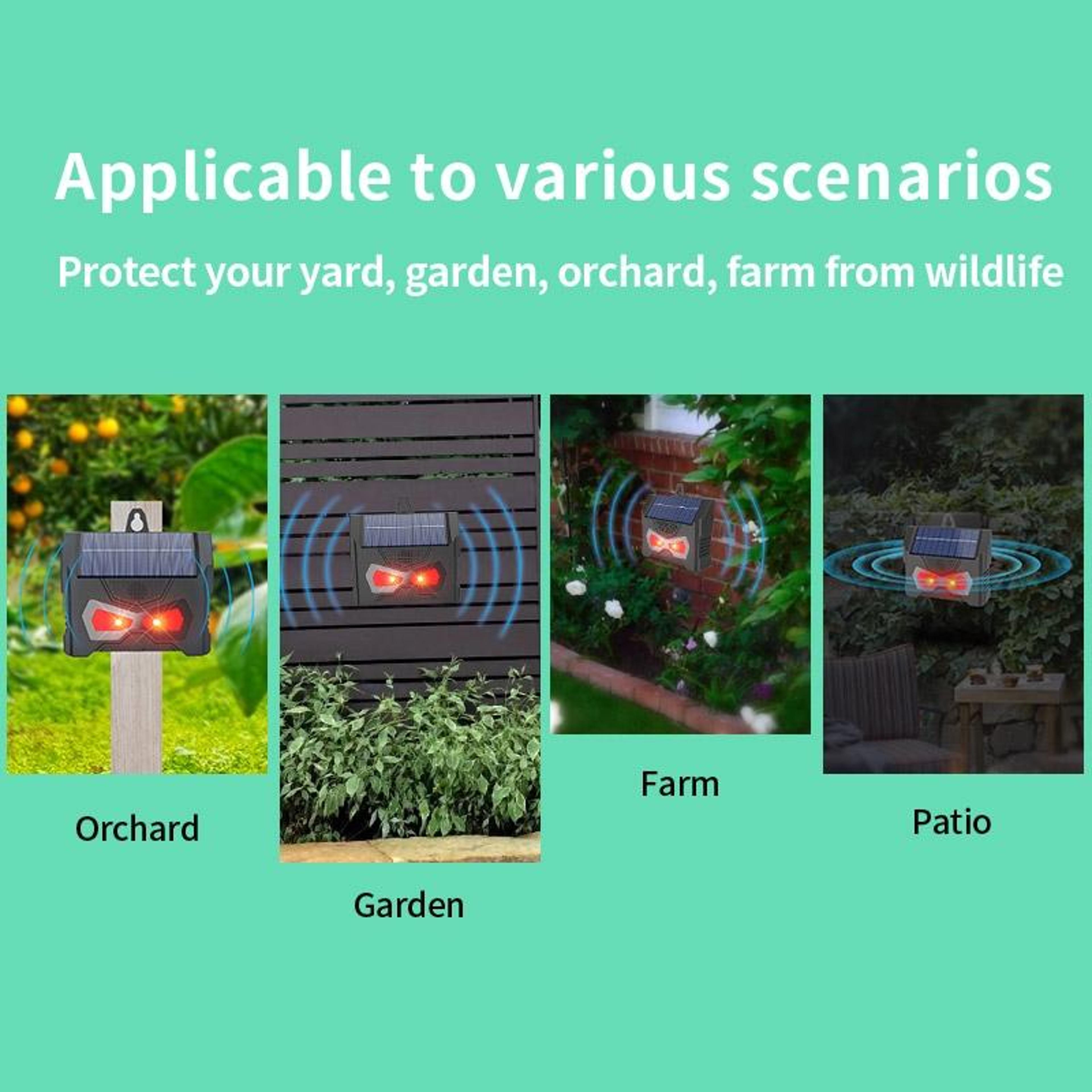 Solar Ultrasonic Animal Repeller With LED Flash Waterproof Rodent  Garden Pest Deterrent 6