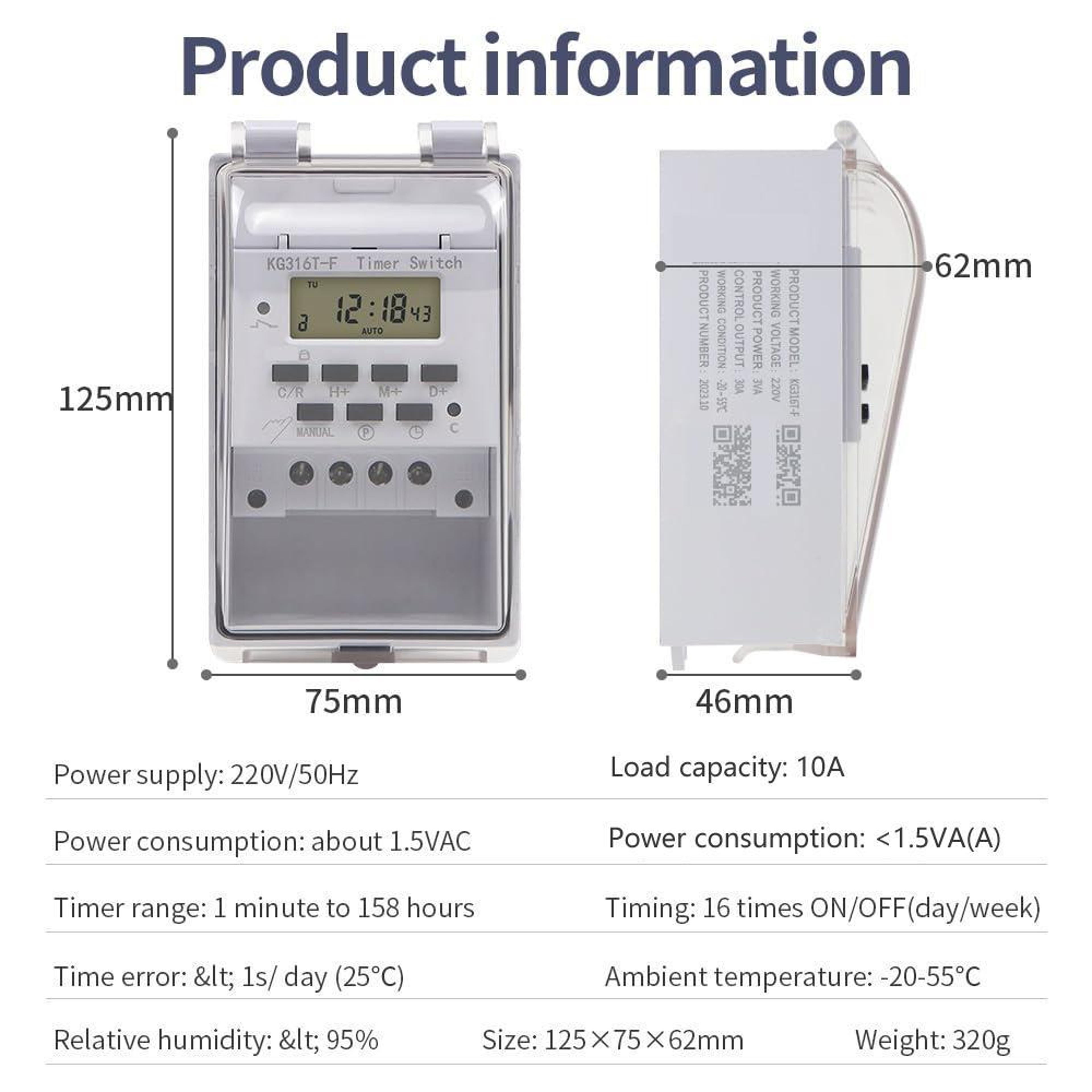 220V Programmable Timer Switch With Waterproof Cover  16 Program Weekly Control 1