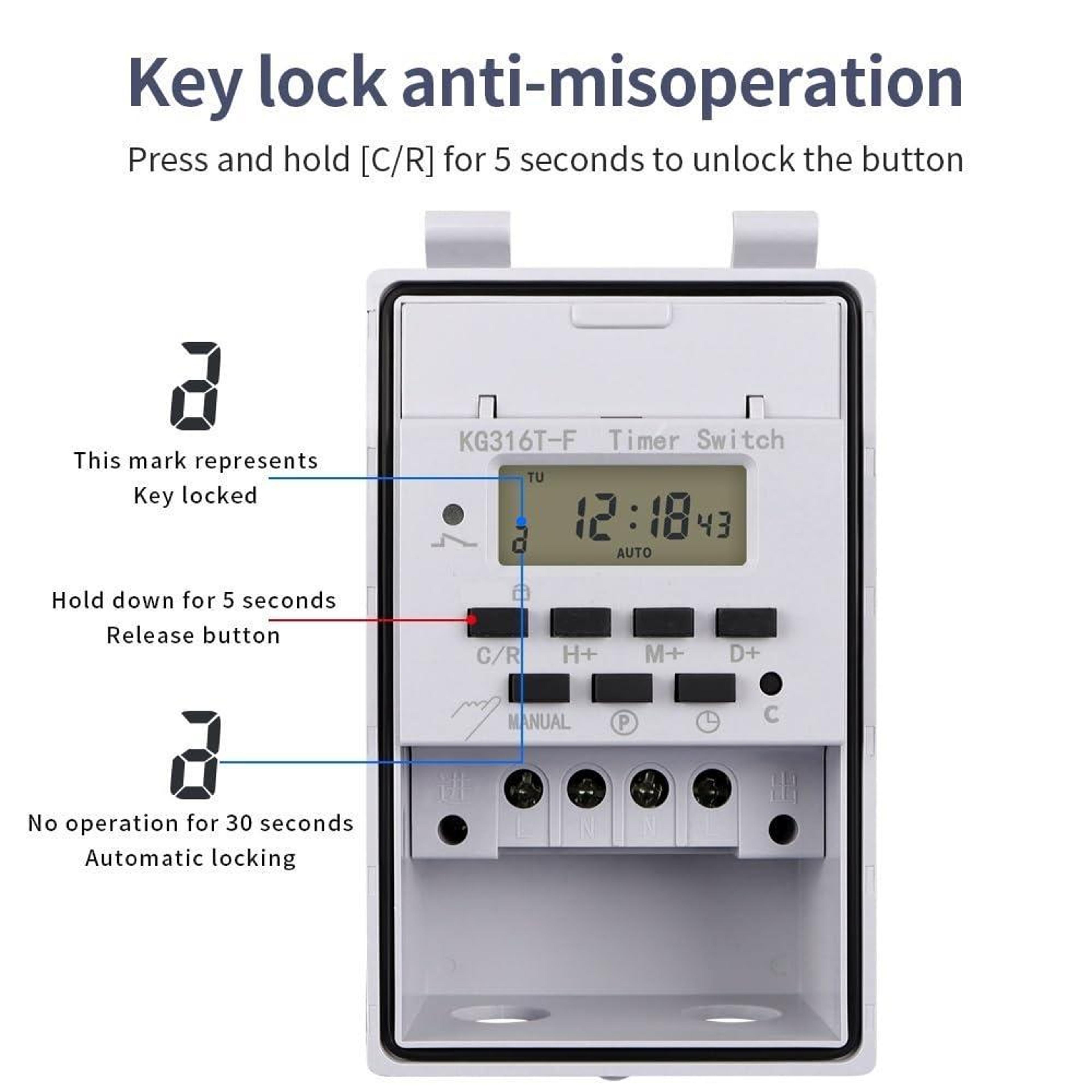 220V Programmable Timer Switch With Waterproof Cover  16 Program Weekly Control 3