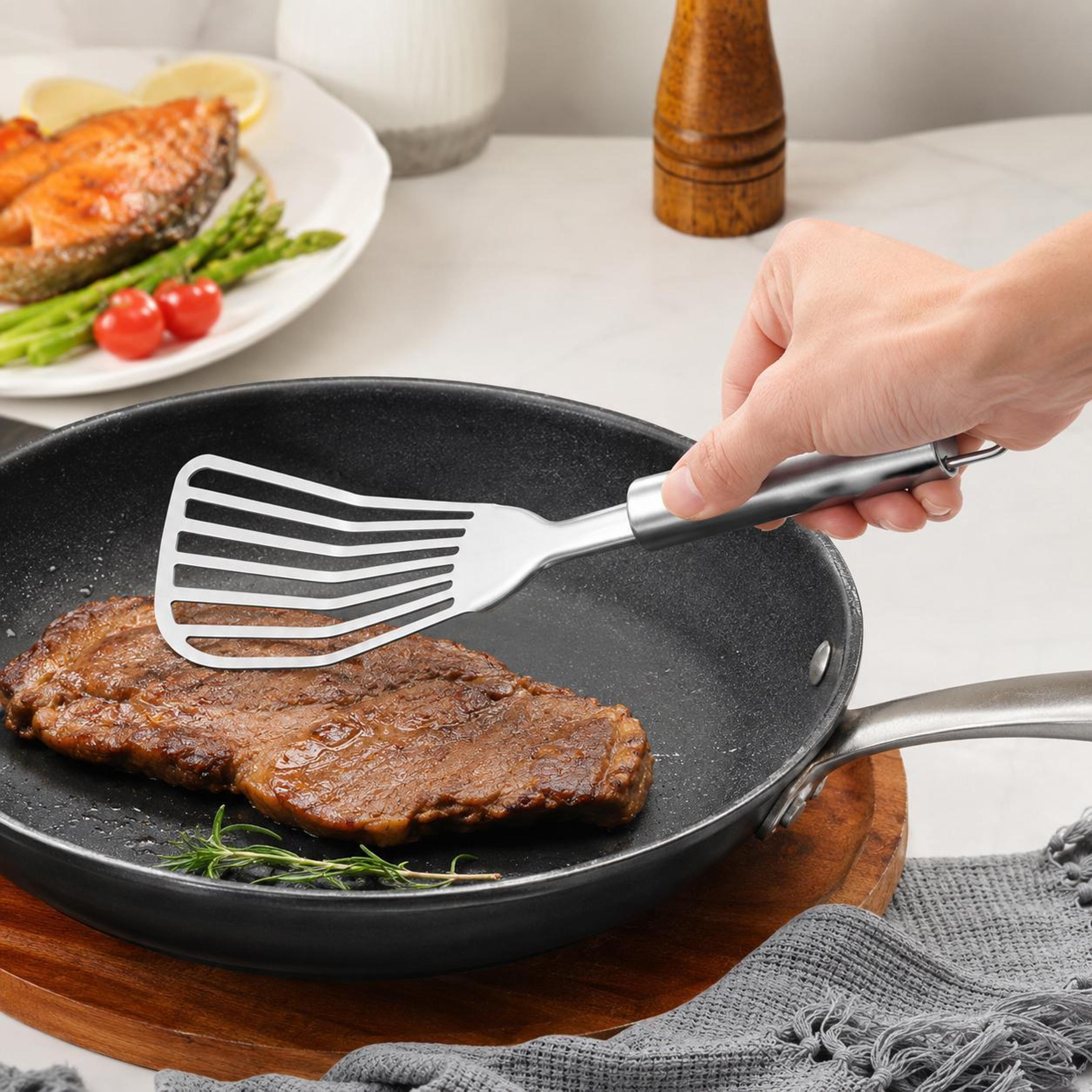 premium stainless steel fish & steak spatula precision slotted kitchen turner