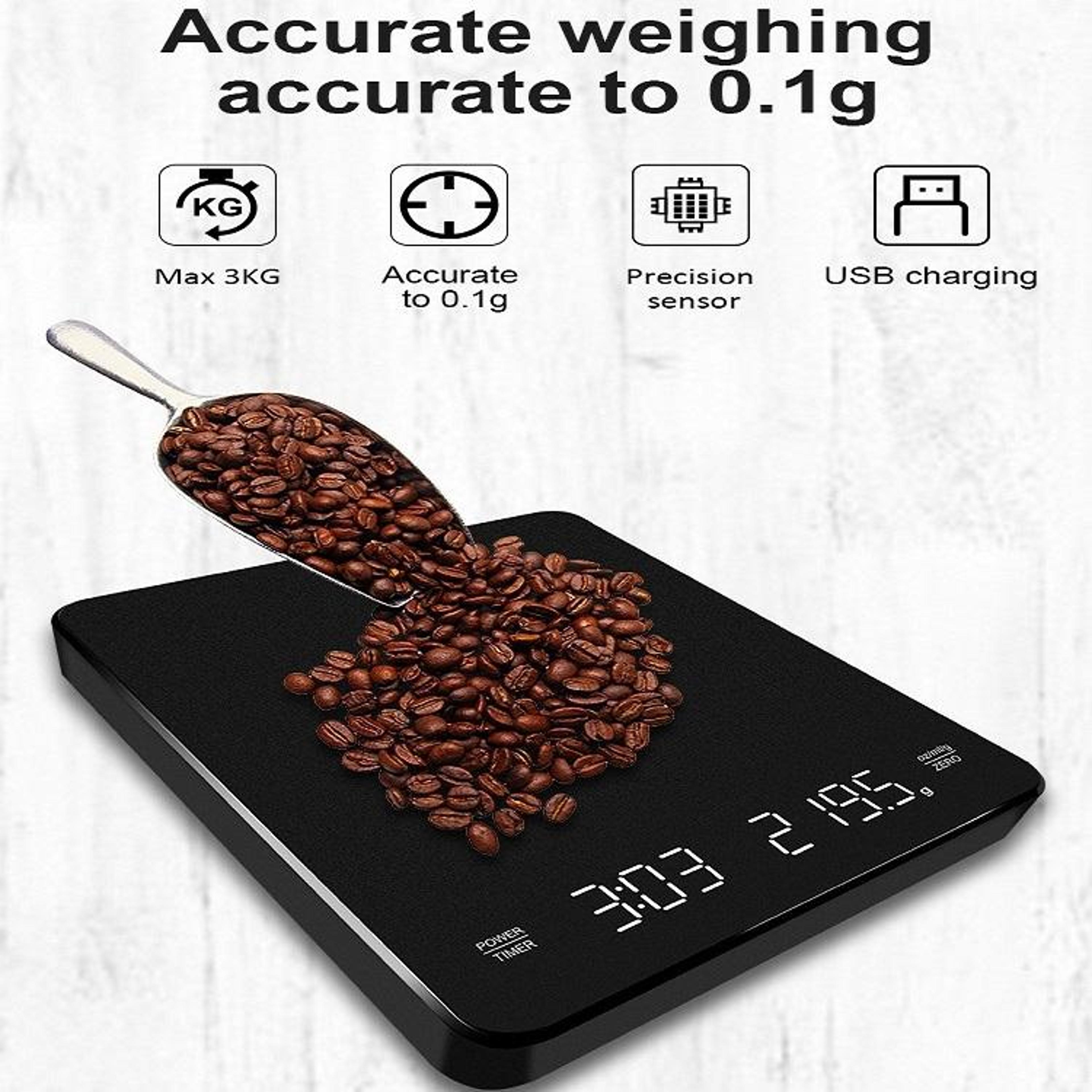 Premium USB C Rechargeable High Precision Coffee  Kitchen Scale With Timer 5