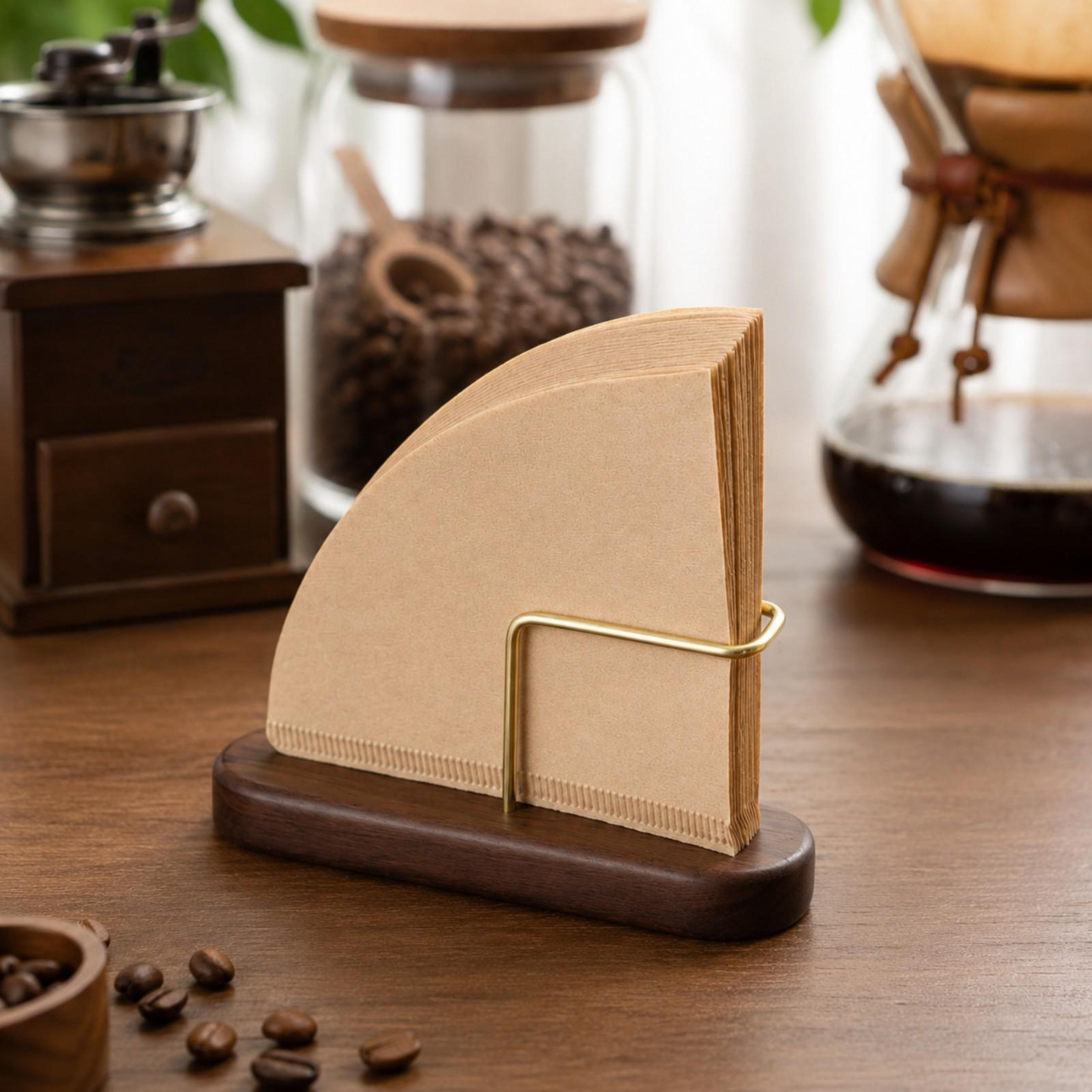 Walnut Wood Coffee Filter Holder Box Solid Wood Coffee Filter Holder For Organized Brewing 1