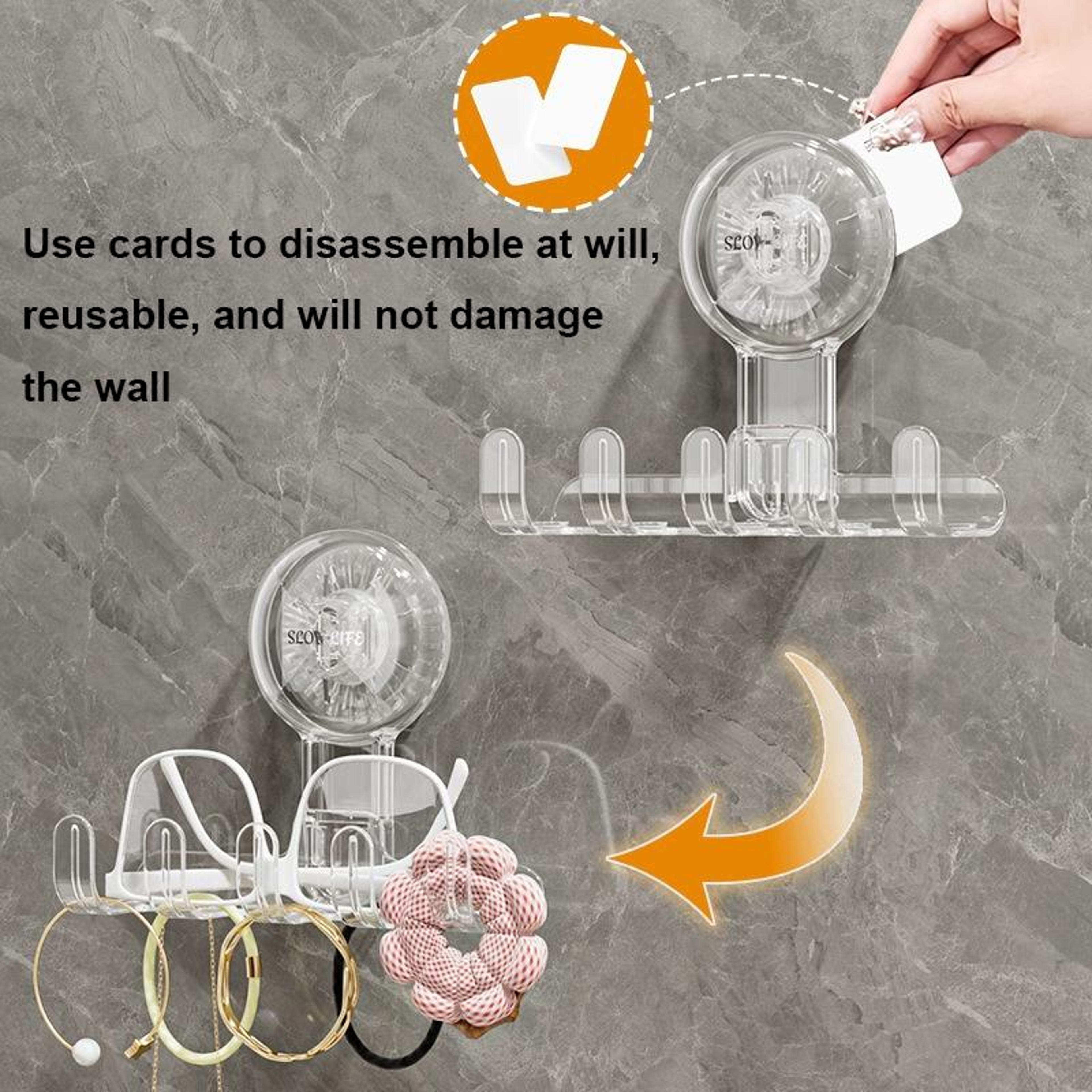 Wall Mount Suction Cup Storage Hook Rack Reusable No Drill Organizer For Bathroom  Kitchen 5