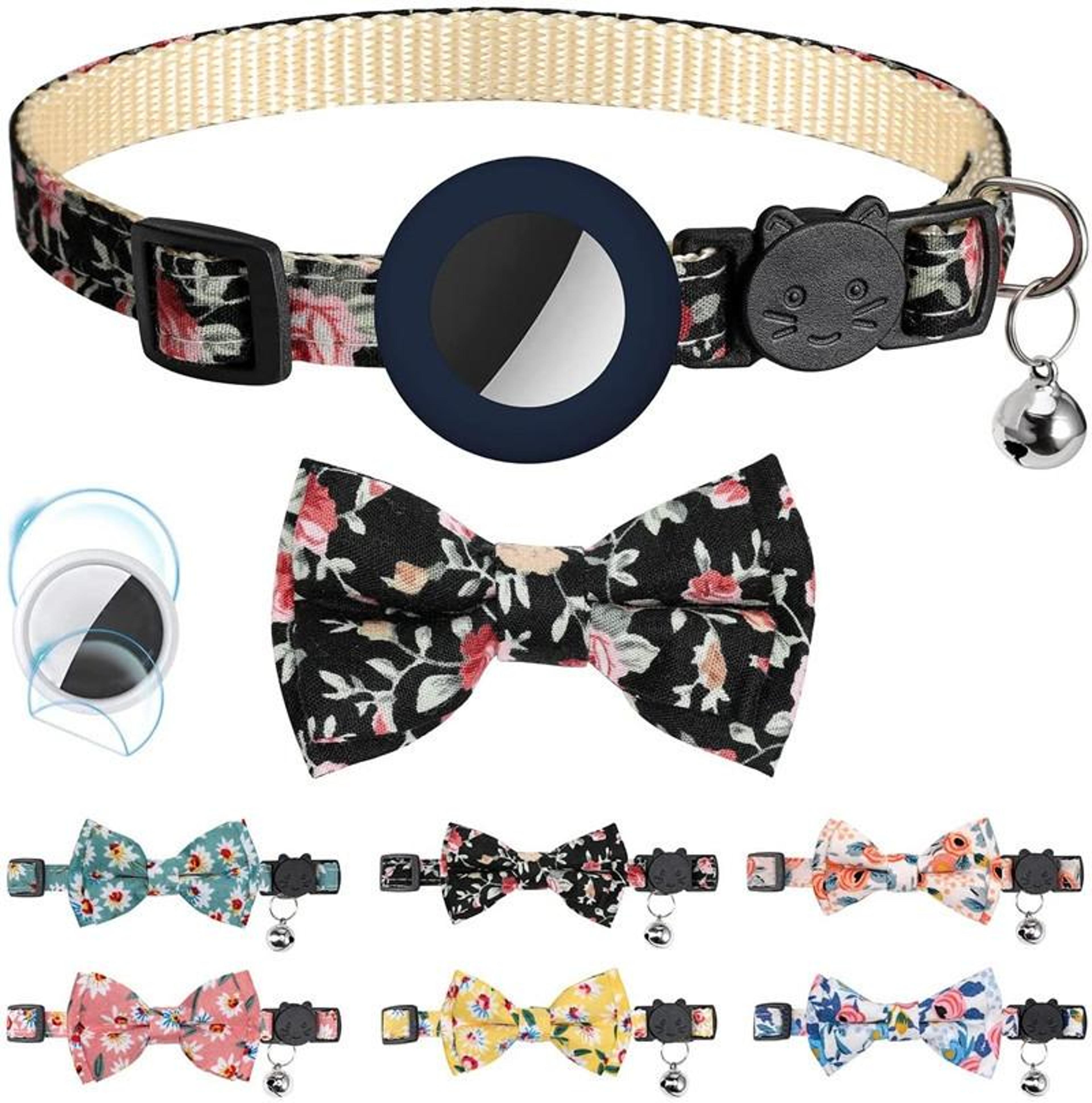 AirTag Pet Safety Collar With Bow  Bell Adjustable Cat And Dog Tracker Holder 1