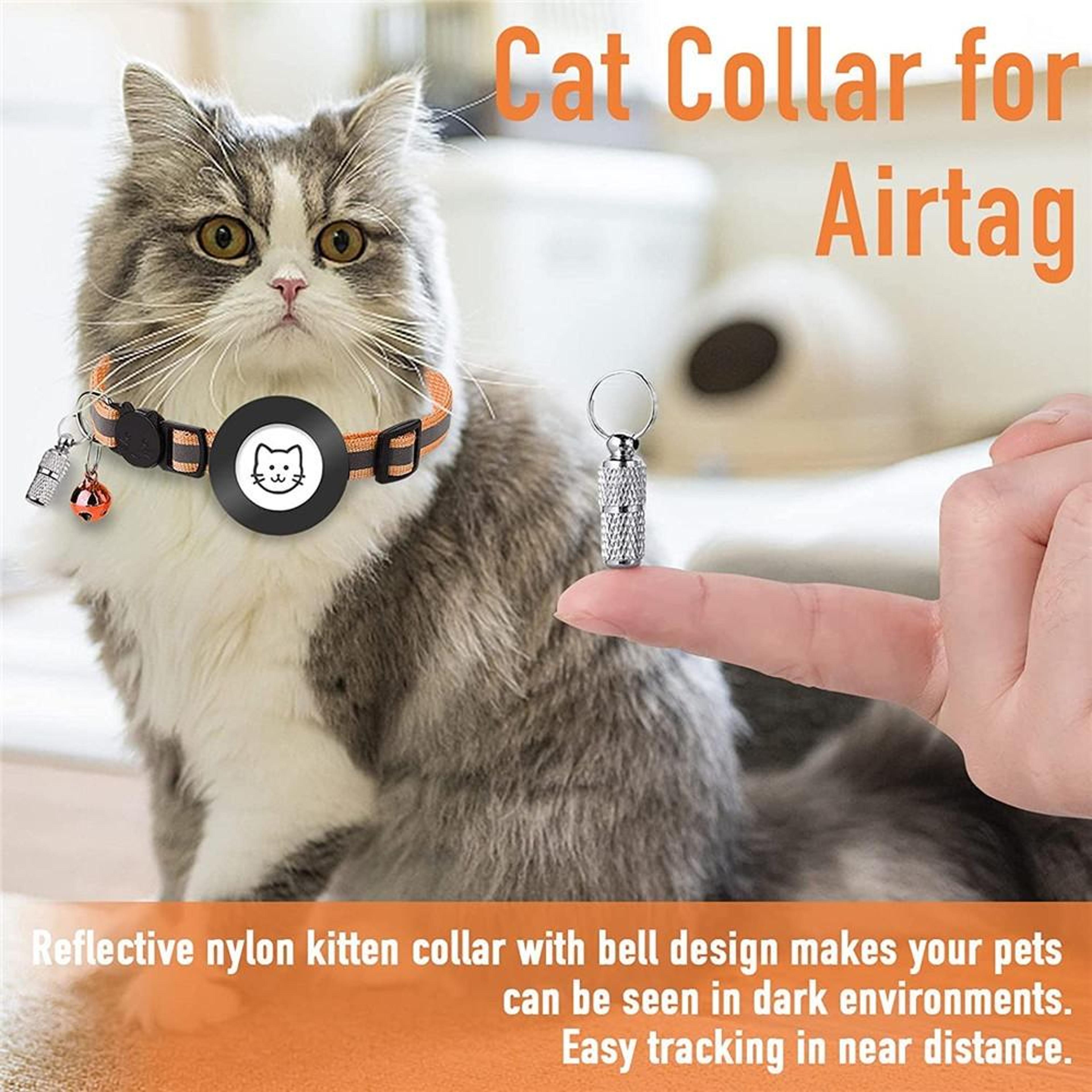AirTag Pet Collar With Reflective Safety Buckle  Bell For Cats And Small Dogs 7