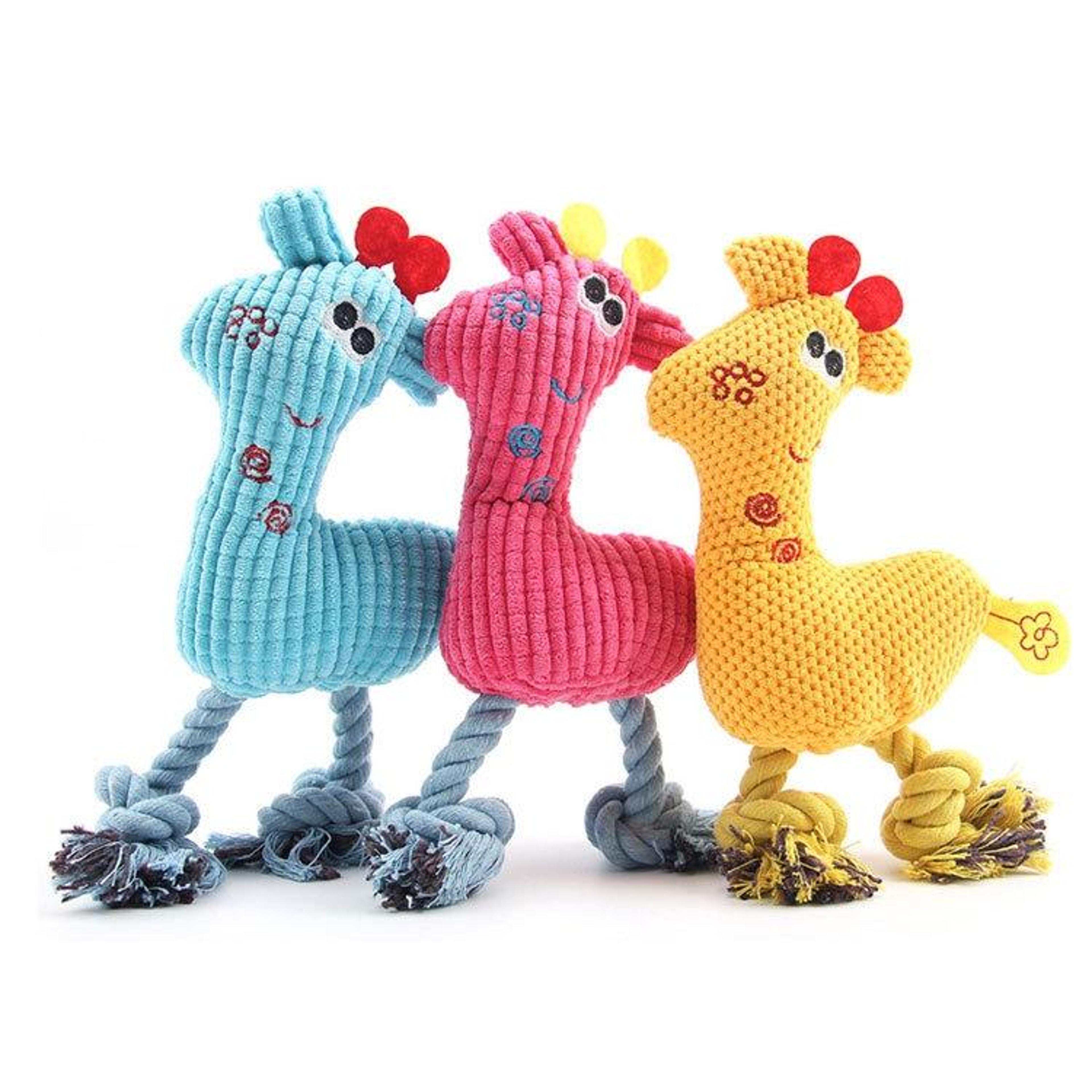 Interactive Squeaky Plush Dog Toy Set With Rope Handle  Dental Cleaning Design 1