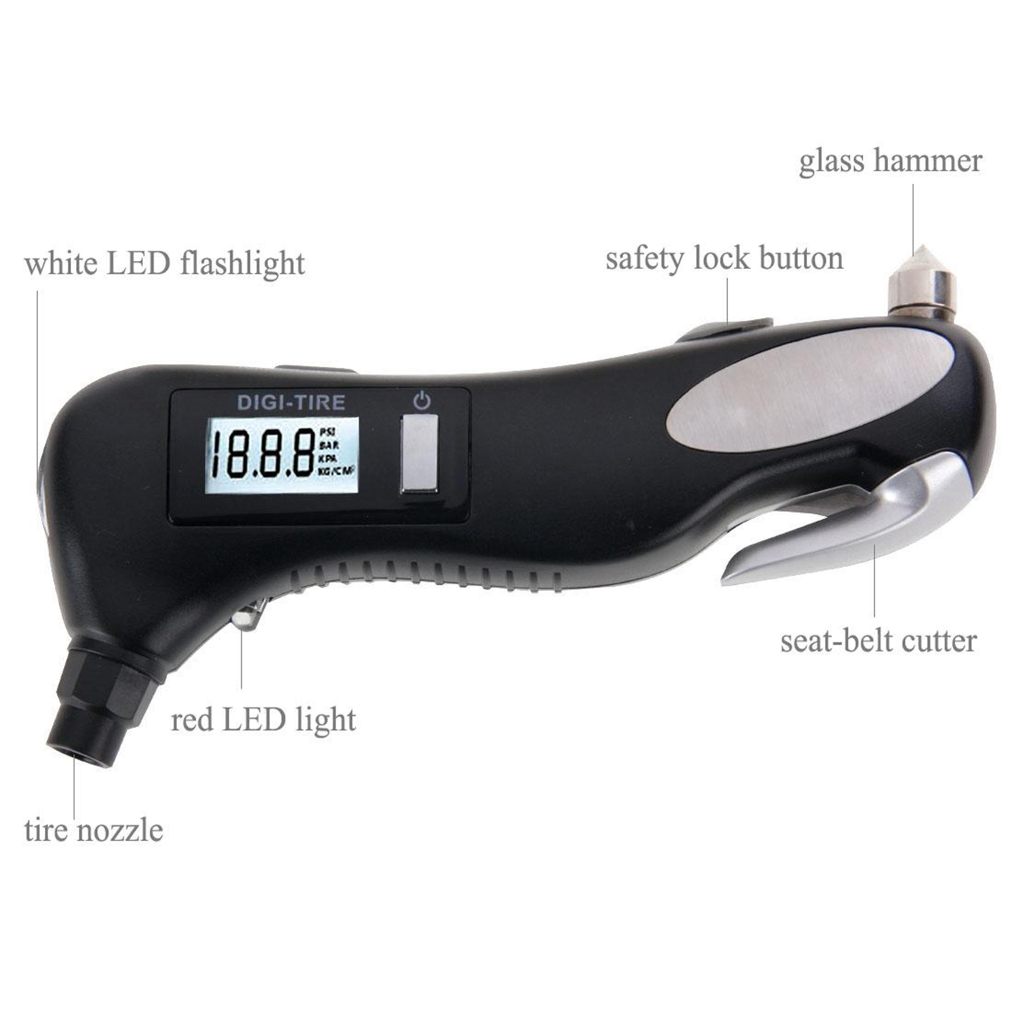 4 In 1 Digital Tire Pressure Gauge  Emergency Car Safety Tool With LED Flashlight 3