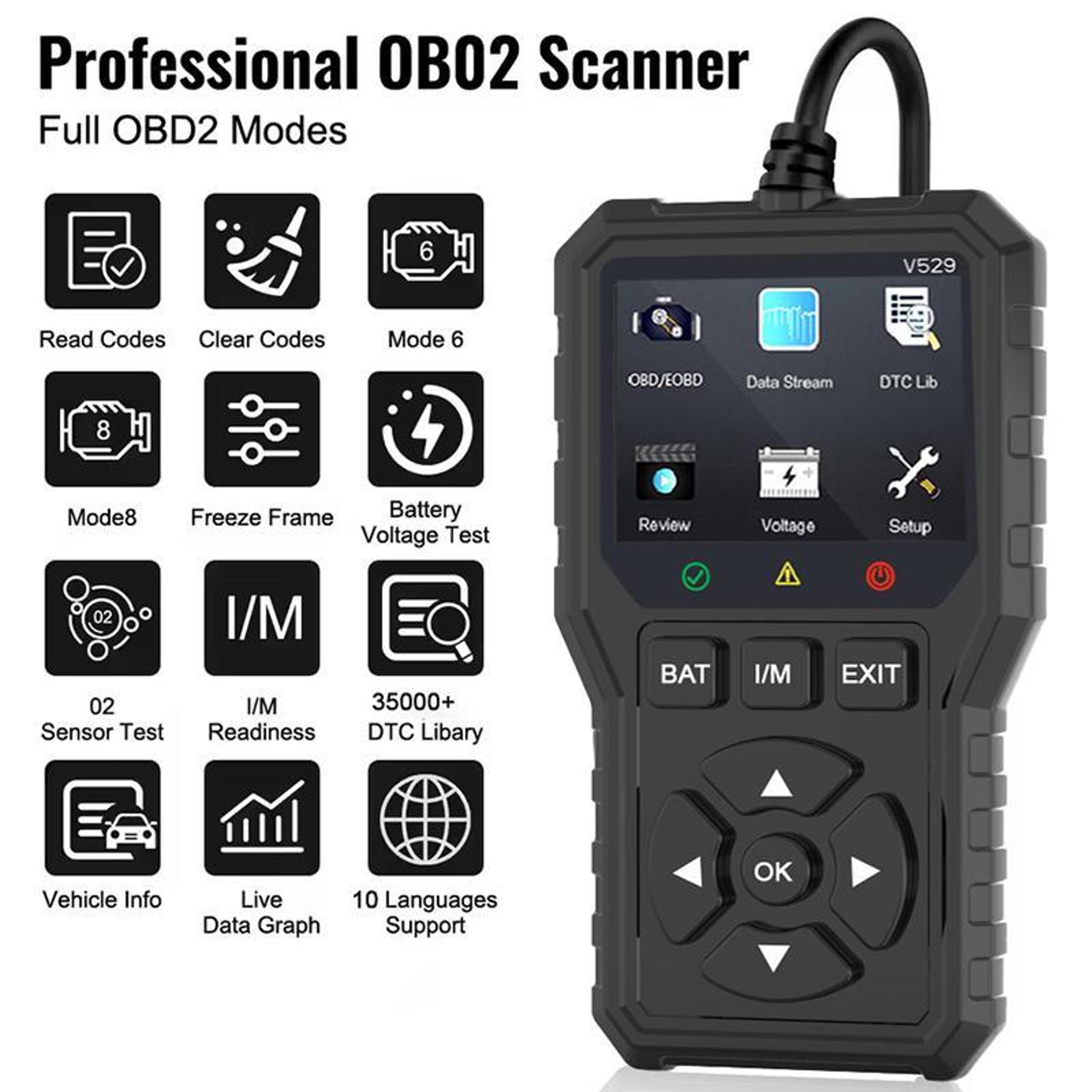 FOXSUR V529 OBD2 Scanner Car Diagnostic Tool With Live Data  Engine Code Reader 2