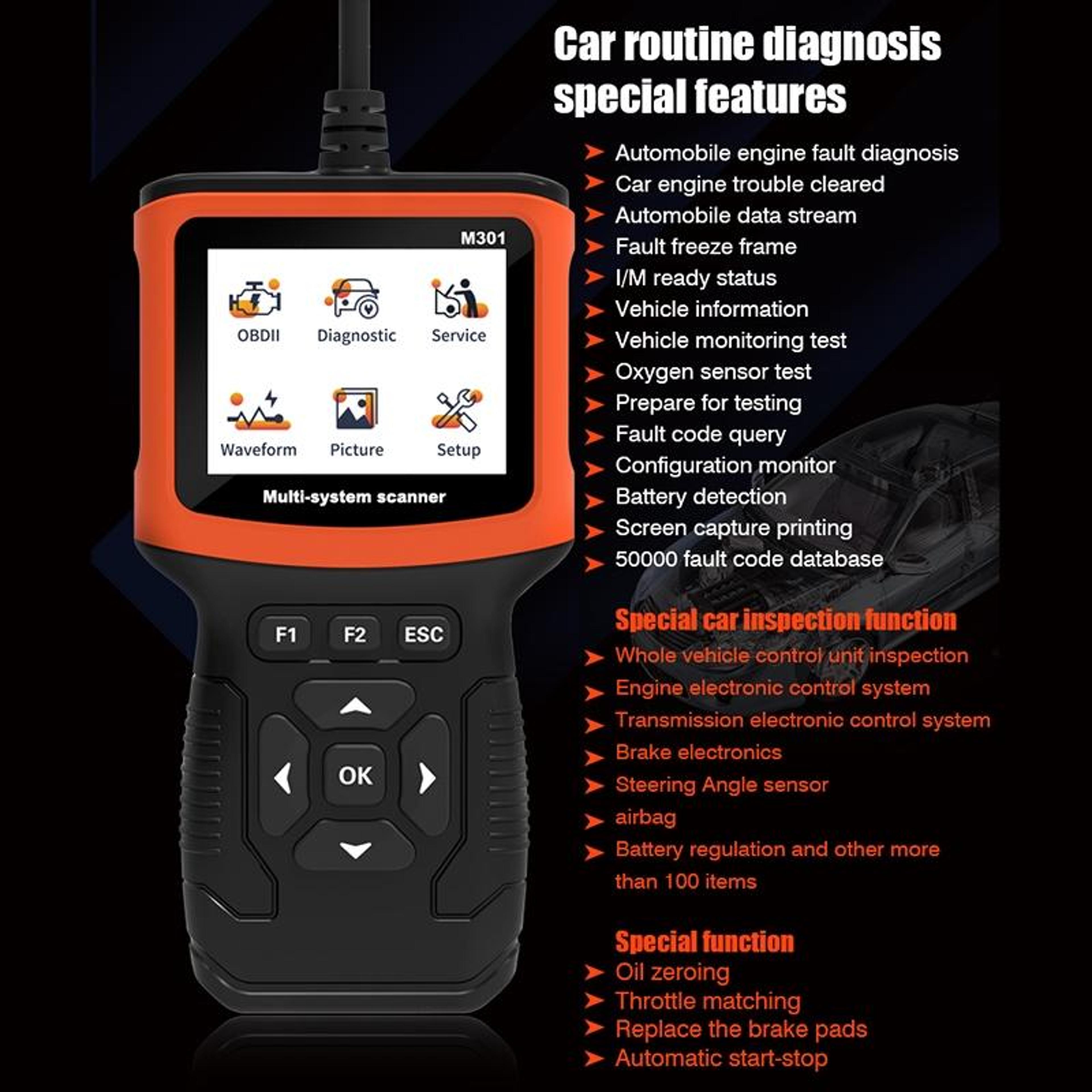 M301 Professional OBD2 Scanner  Car Diagnostic Tool With FullSystem Fault Detection 5