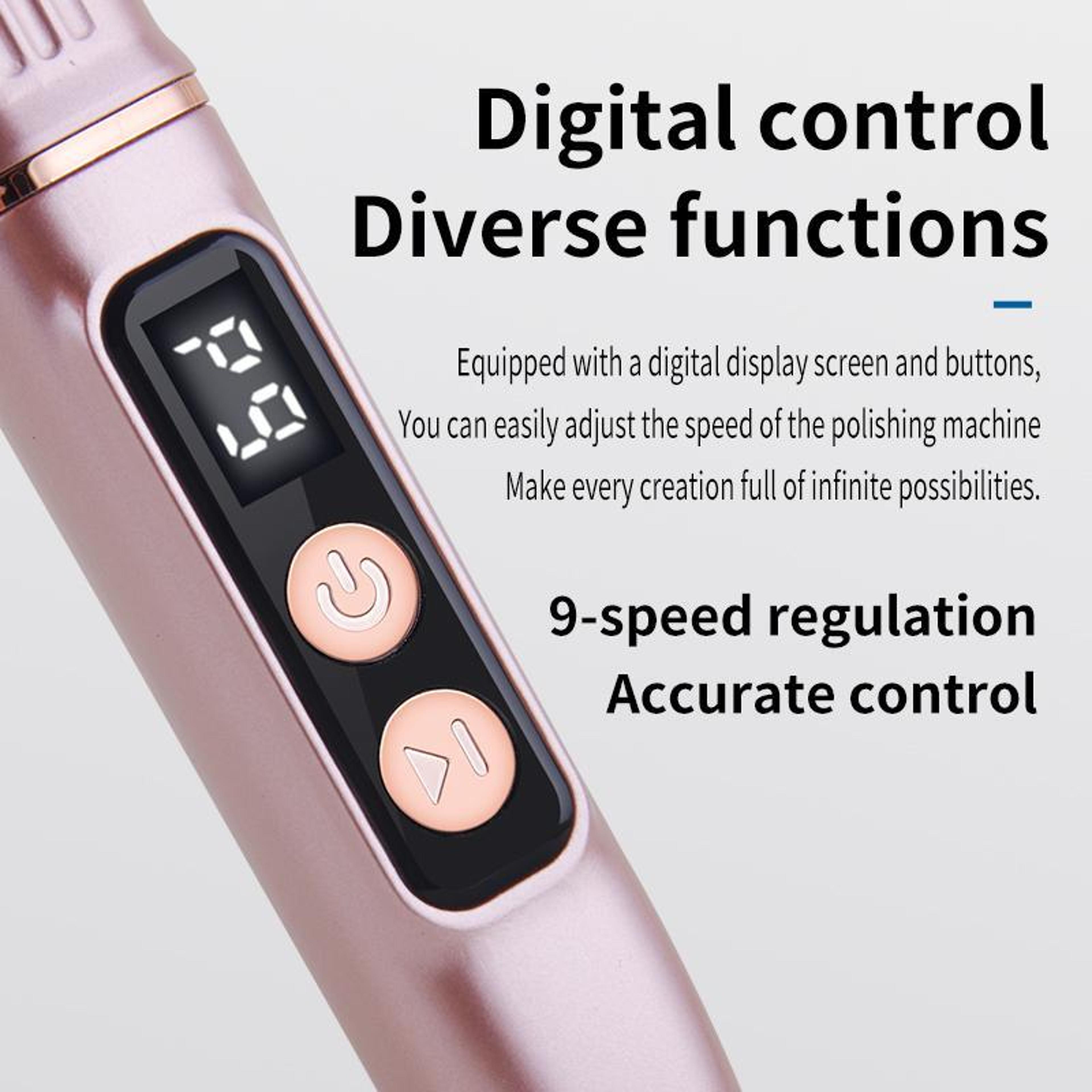 Portable Nail Drill Machine With Digital Display  9 Speed Rechargeable Nail File 7