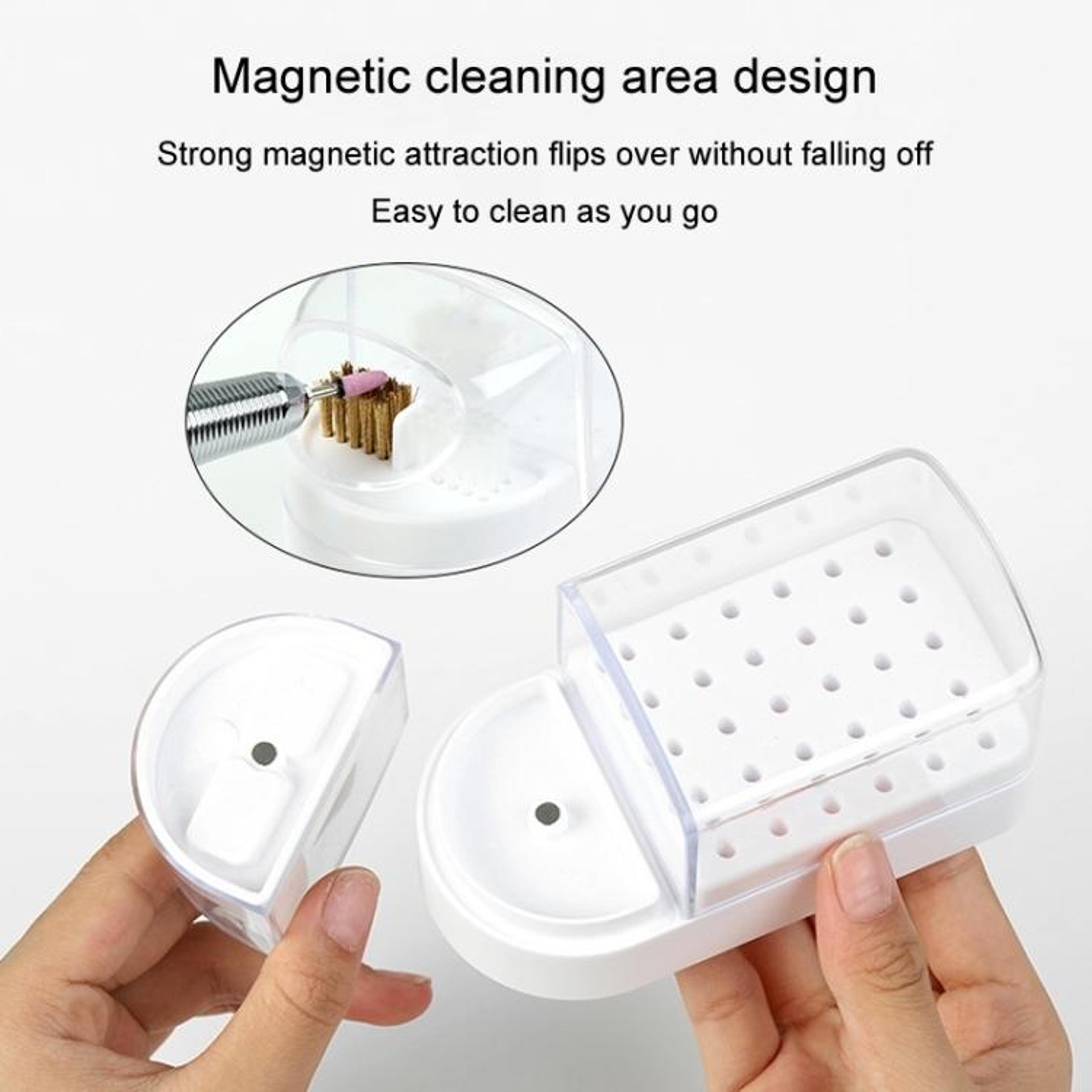 30 Slot Nail Drill Bit Organizer Case With Dustproof Cover  Cleaning Brush 1