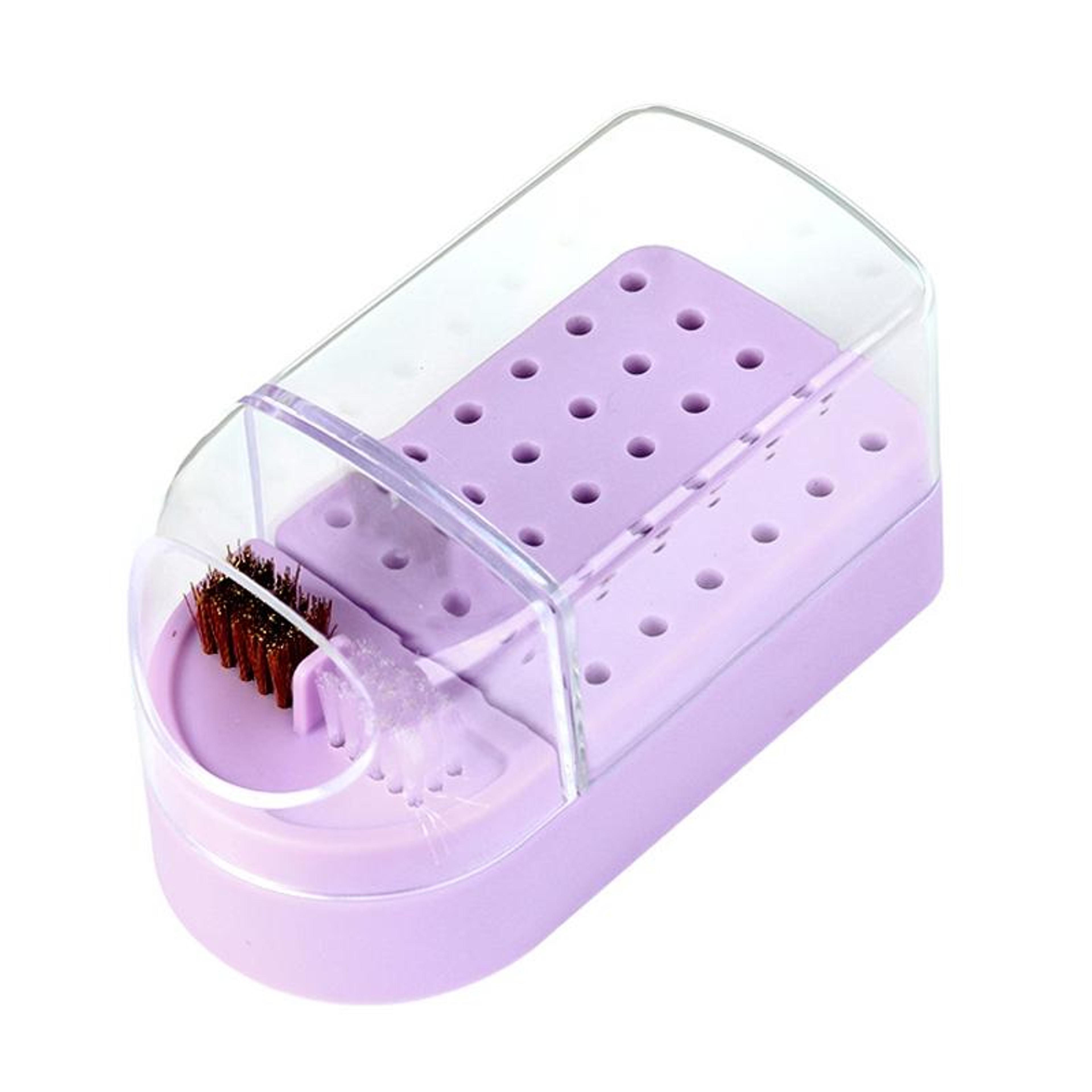 30 Slot Nail Drill Bit Organizer Case With Dustproof Cover  Cleaning Brush 0