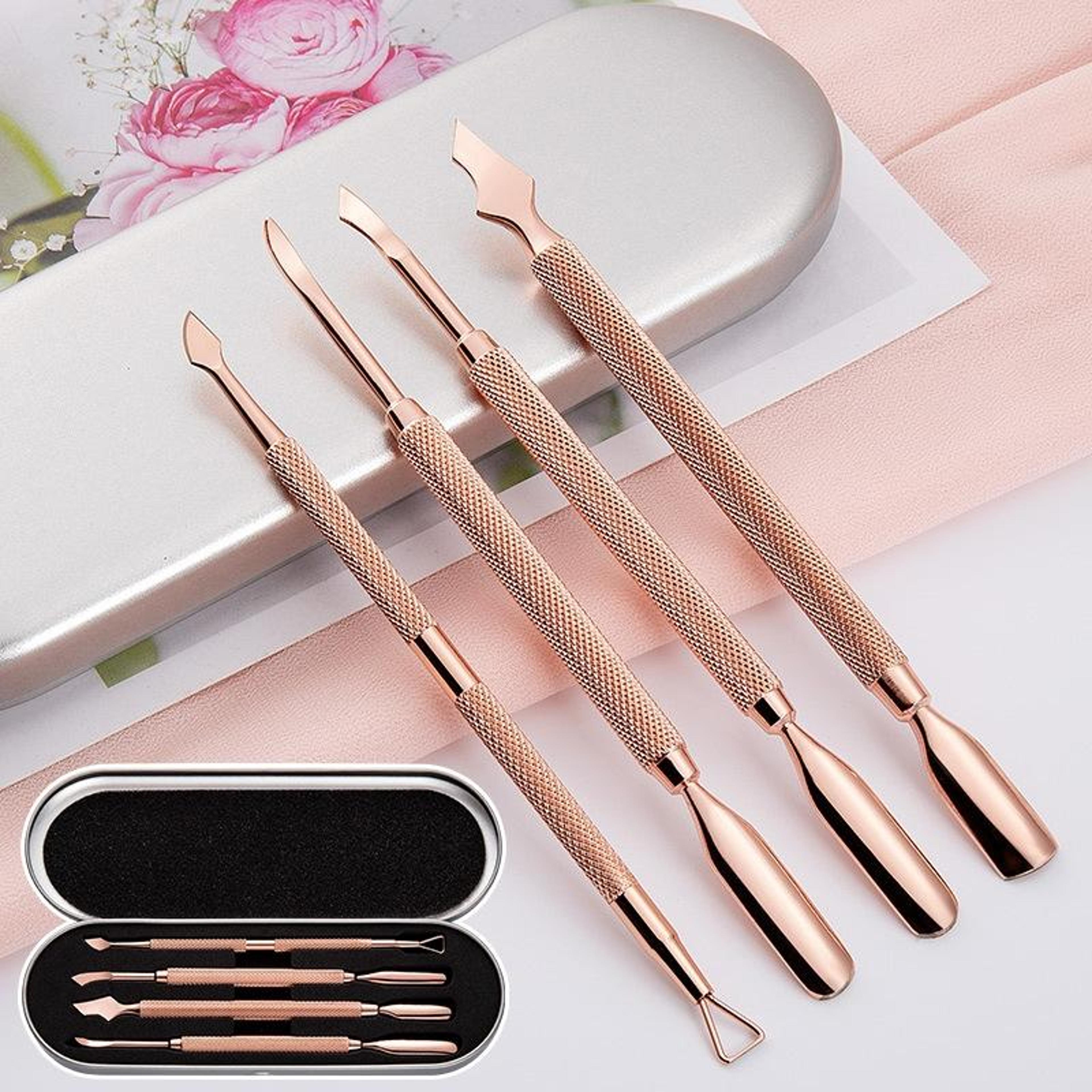 Professional Nail Remover Tool Set Rose Gold Stainless Steel Cuticle Cleaner  Nail Care Kit 4