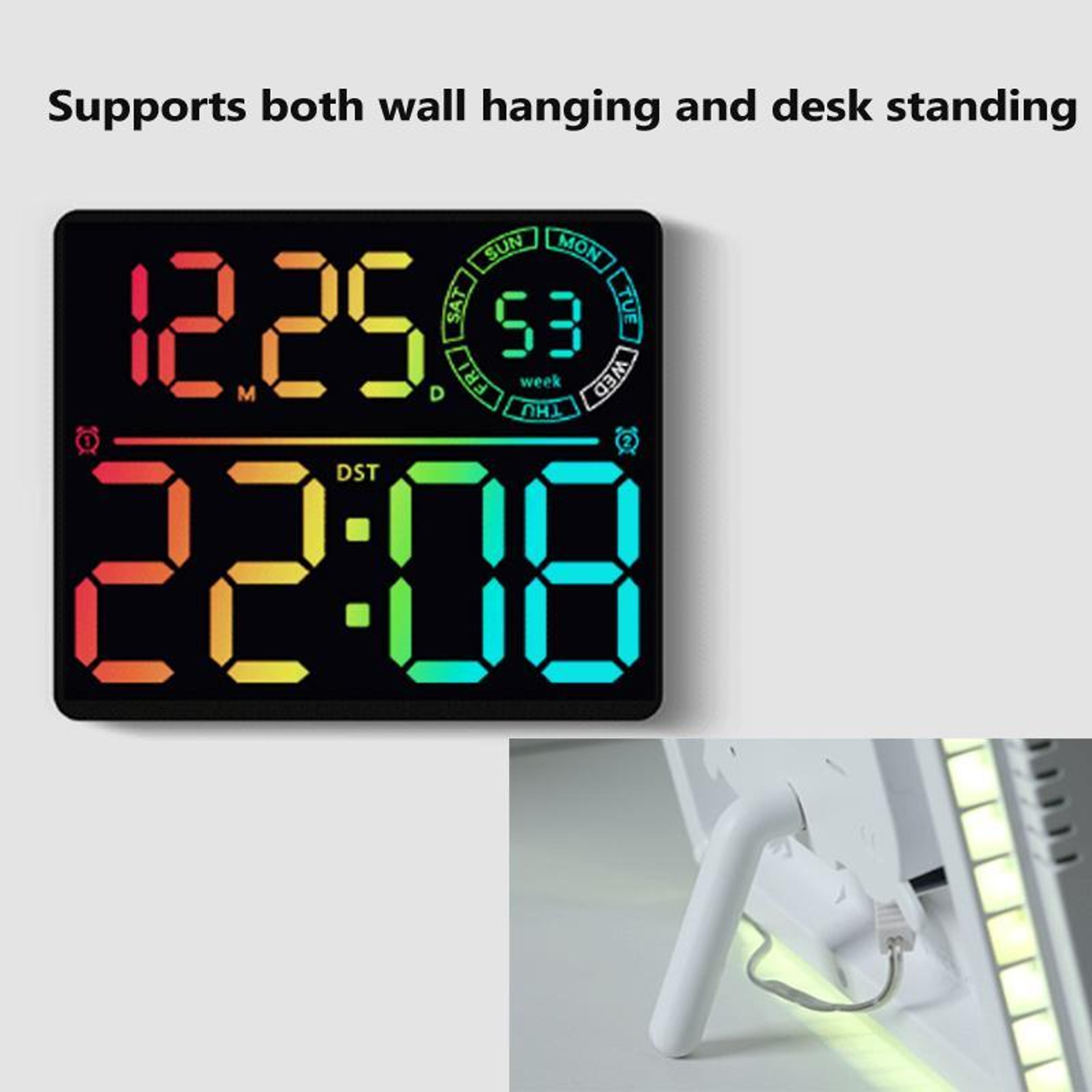 RGB Digital Wall Clock With Large LED Display Dual Alarm  Smart Timer 3