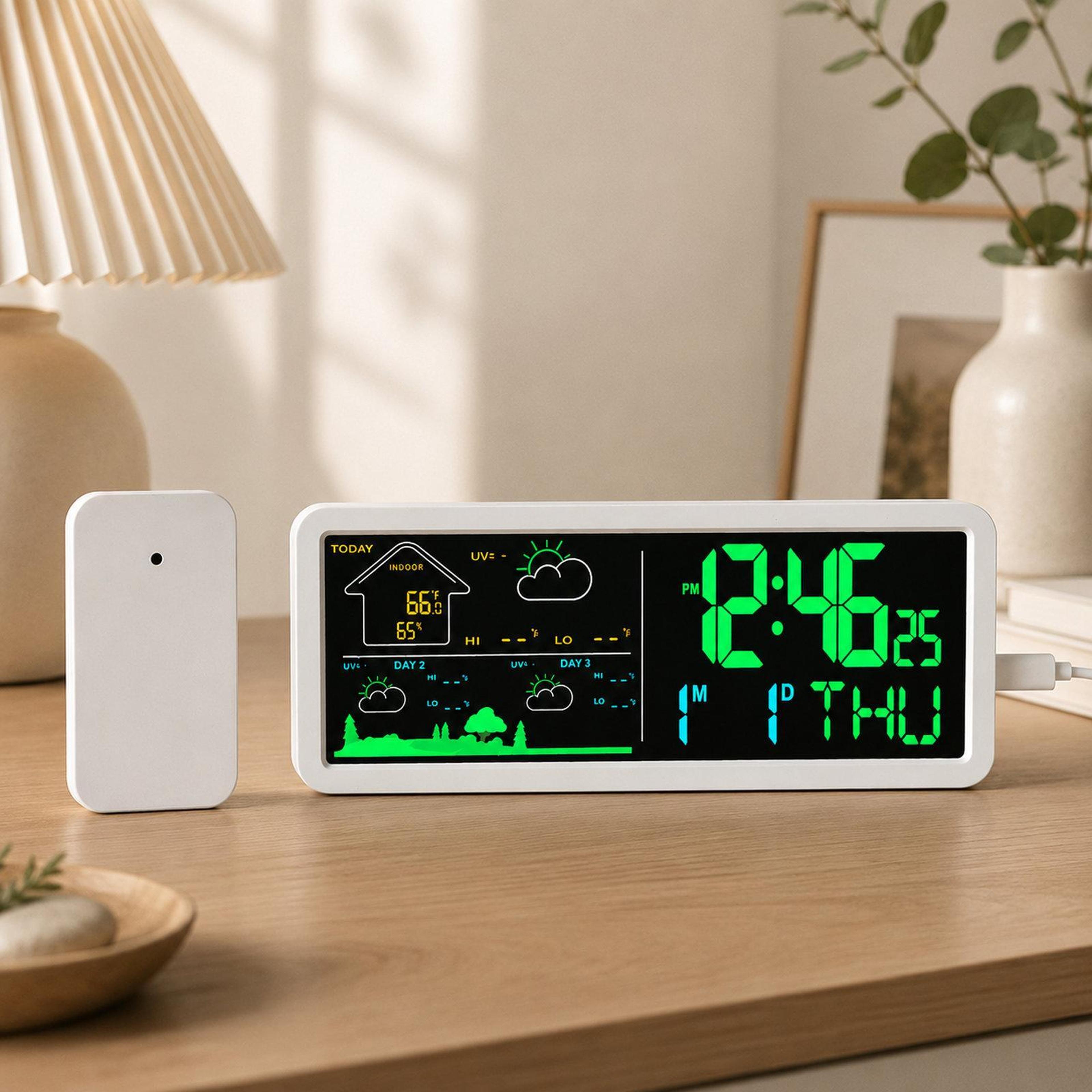 Smart Wireless Weather Station Clock With Outdoor Sensor  3 Day Forecast Display 0