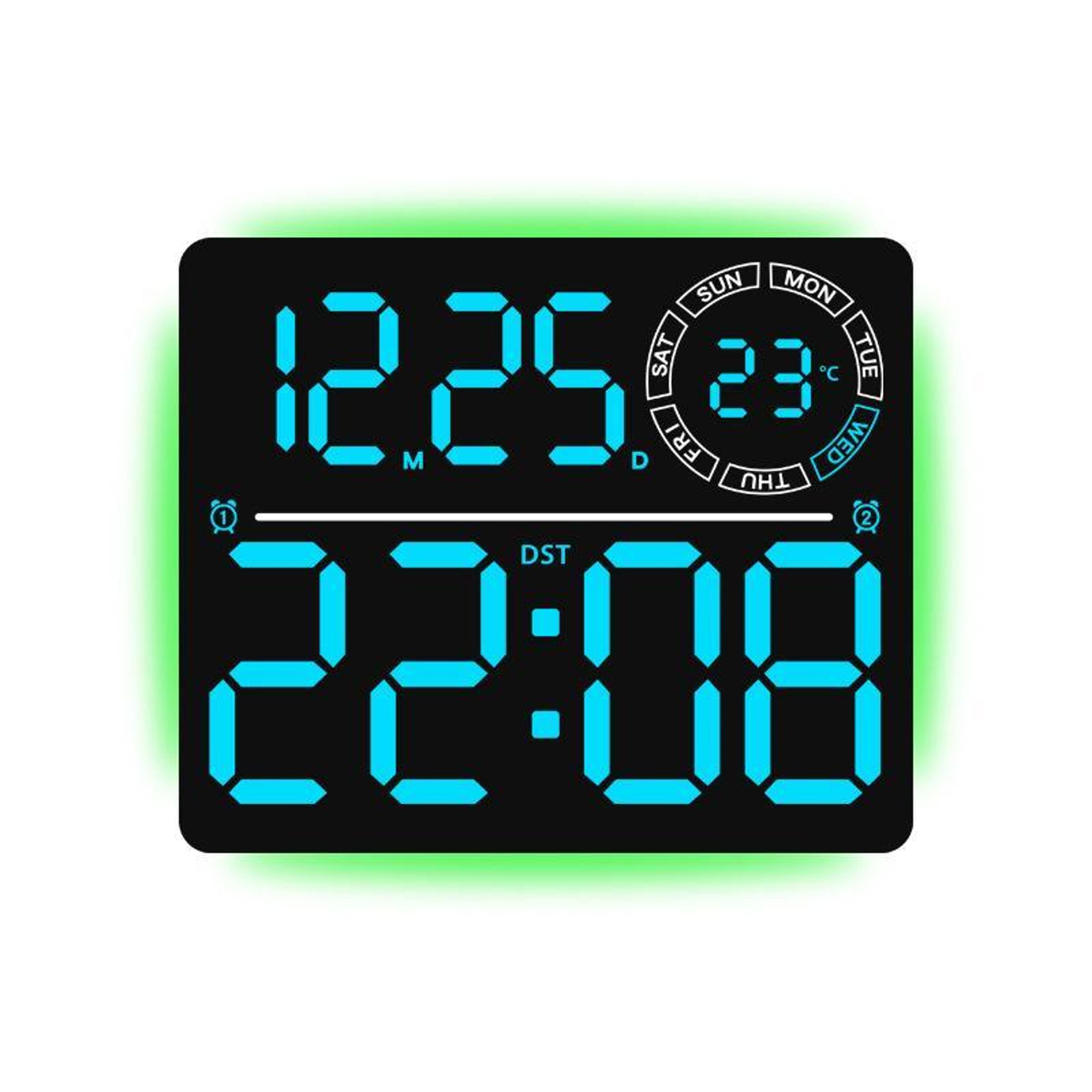 RGB Ambient LED Digital Wall Clock With Large Display Dual Alarm  Countdown Timer 3