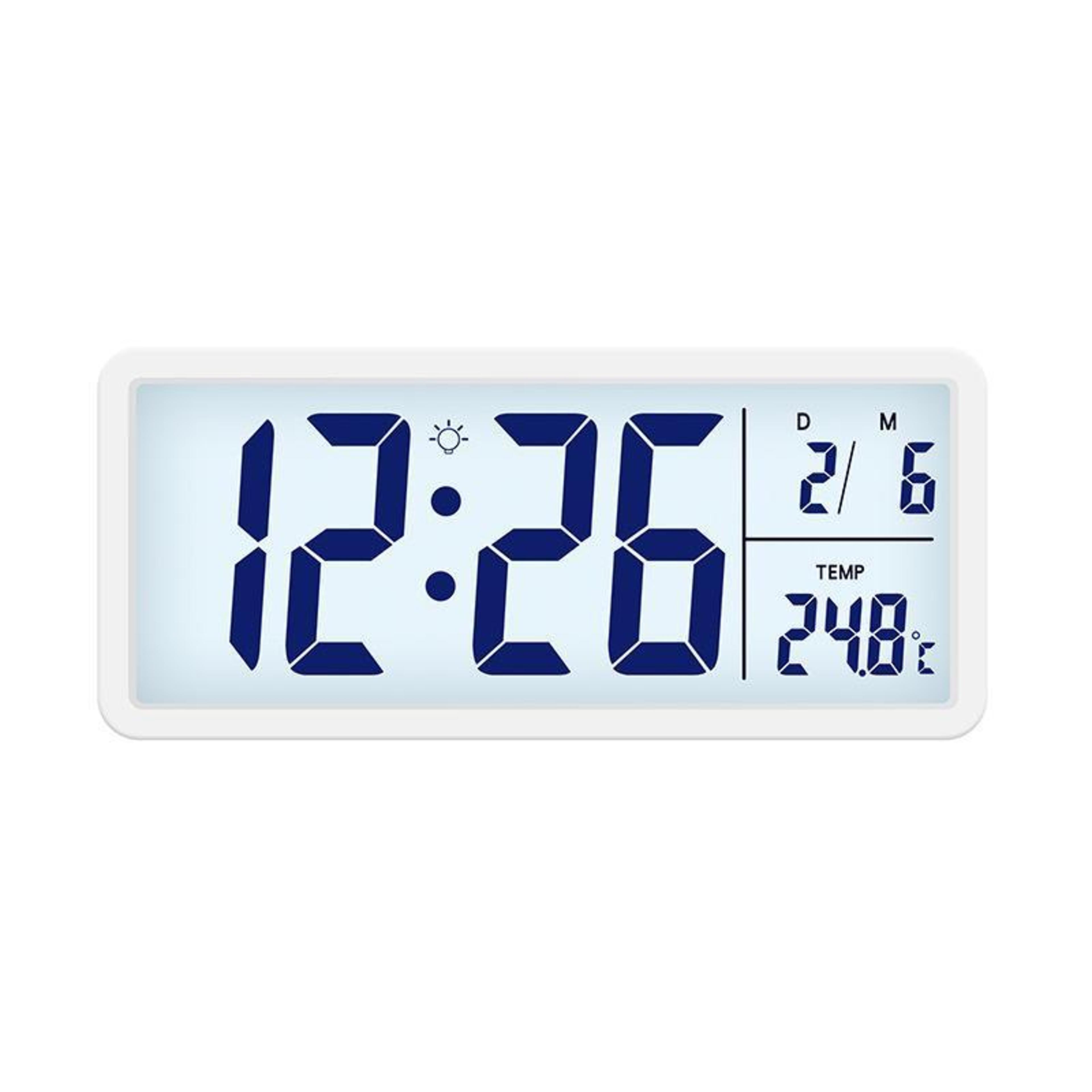 Large Display LCD Wall Clock With Indoor Thermometer  Night Backlight 8