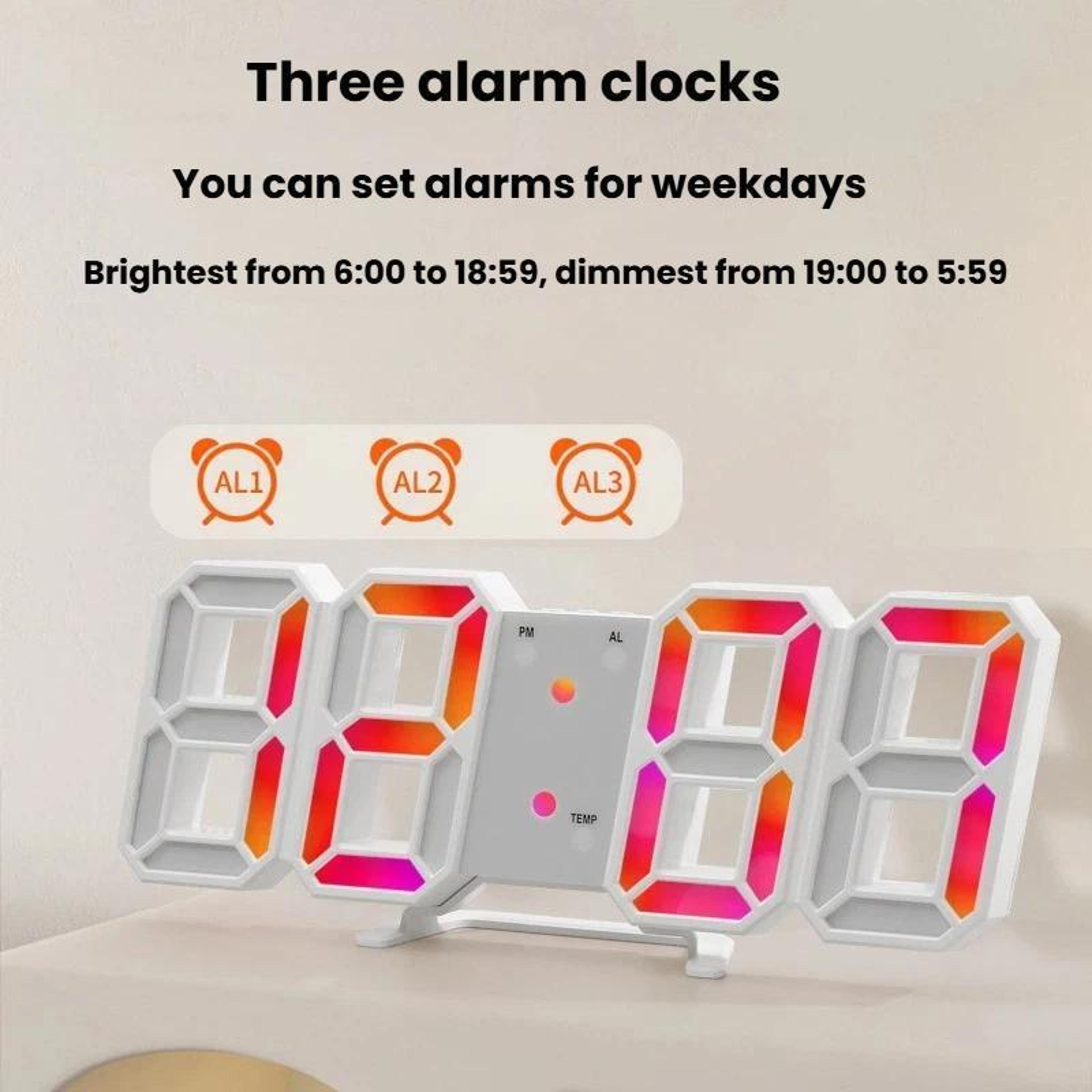 RGB Digital Wall Clock With Auto Dimming Temperature Display  3D LED Alarm Design 4