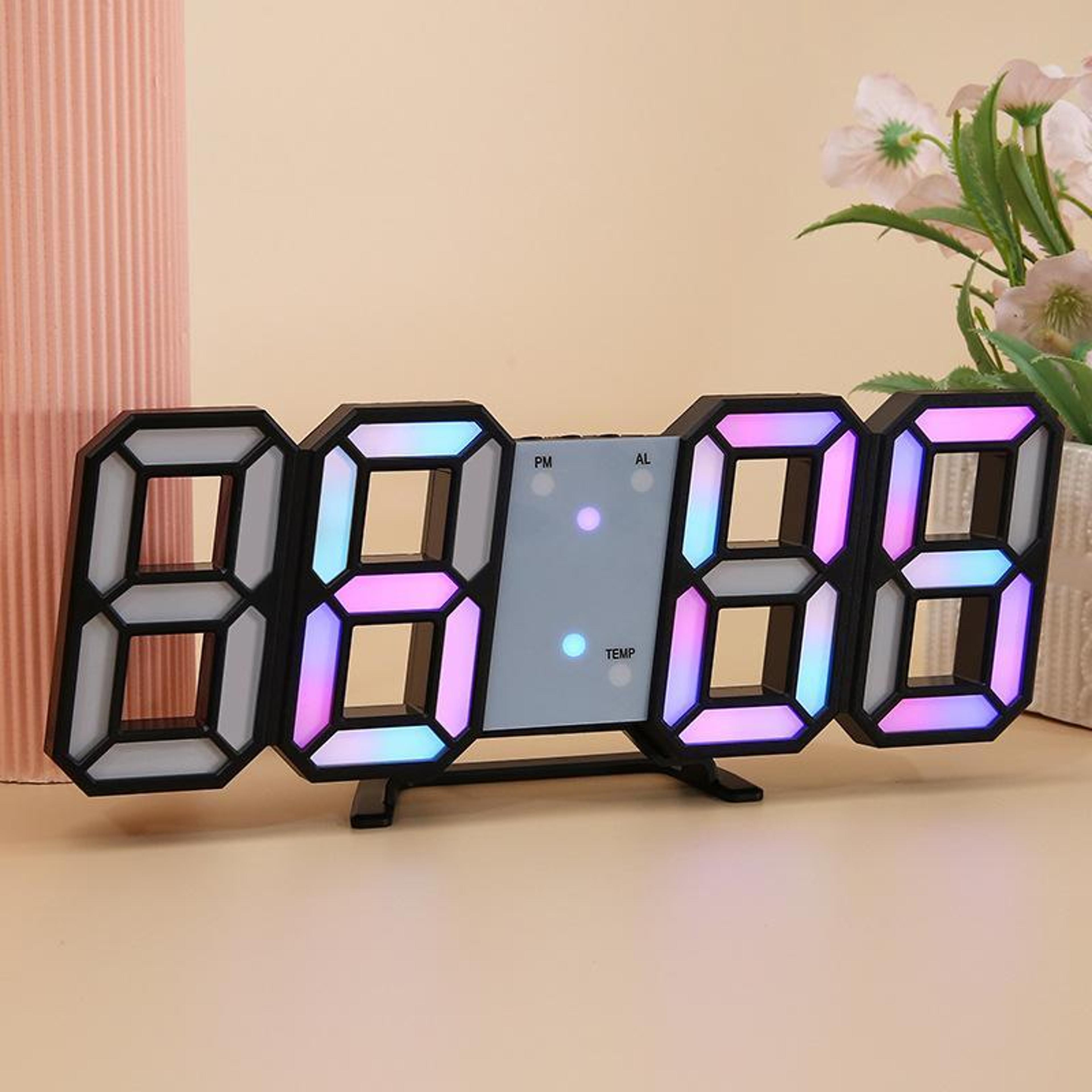 RGB Digital Wall Clock With Auto Dimming Temperature Display  3D LED Alarm Design 0