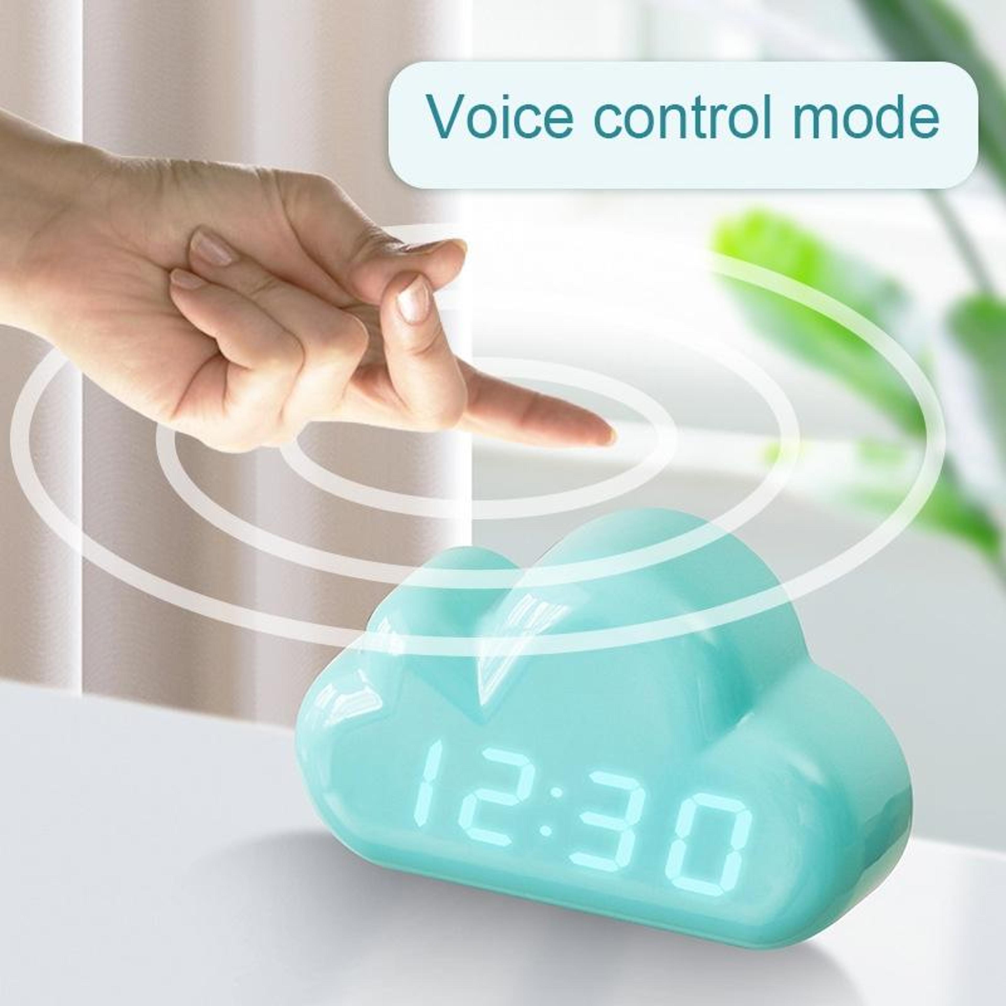 CloudGlow Voice Activated LED Alarm Clock With Night Light Thermometer  Calendar 4
