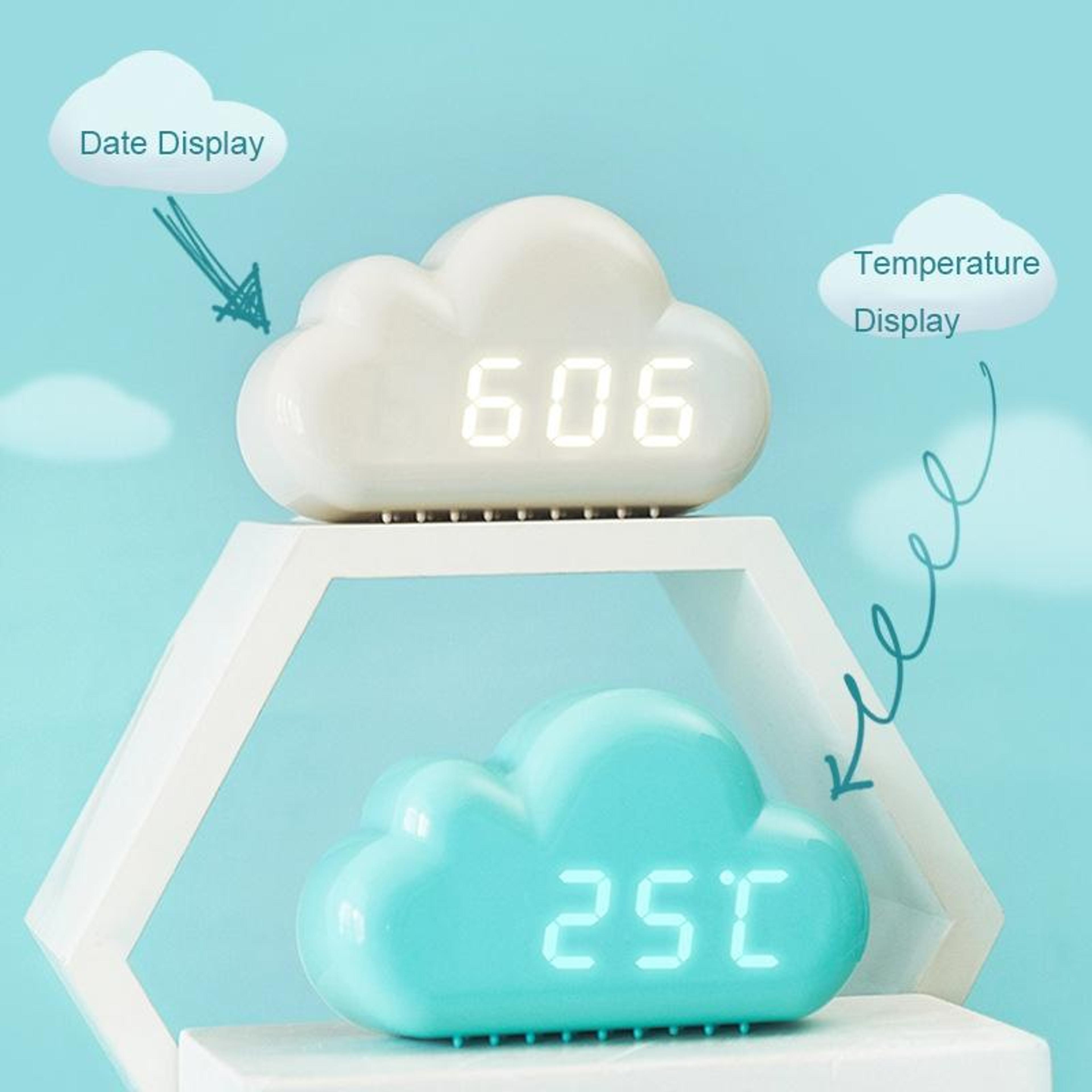 CloudGlow Voice Activated LED Alarm Clock With Night Light Thermometer  Calendar 5