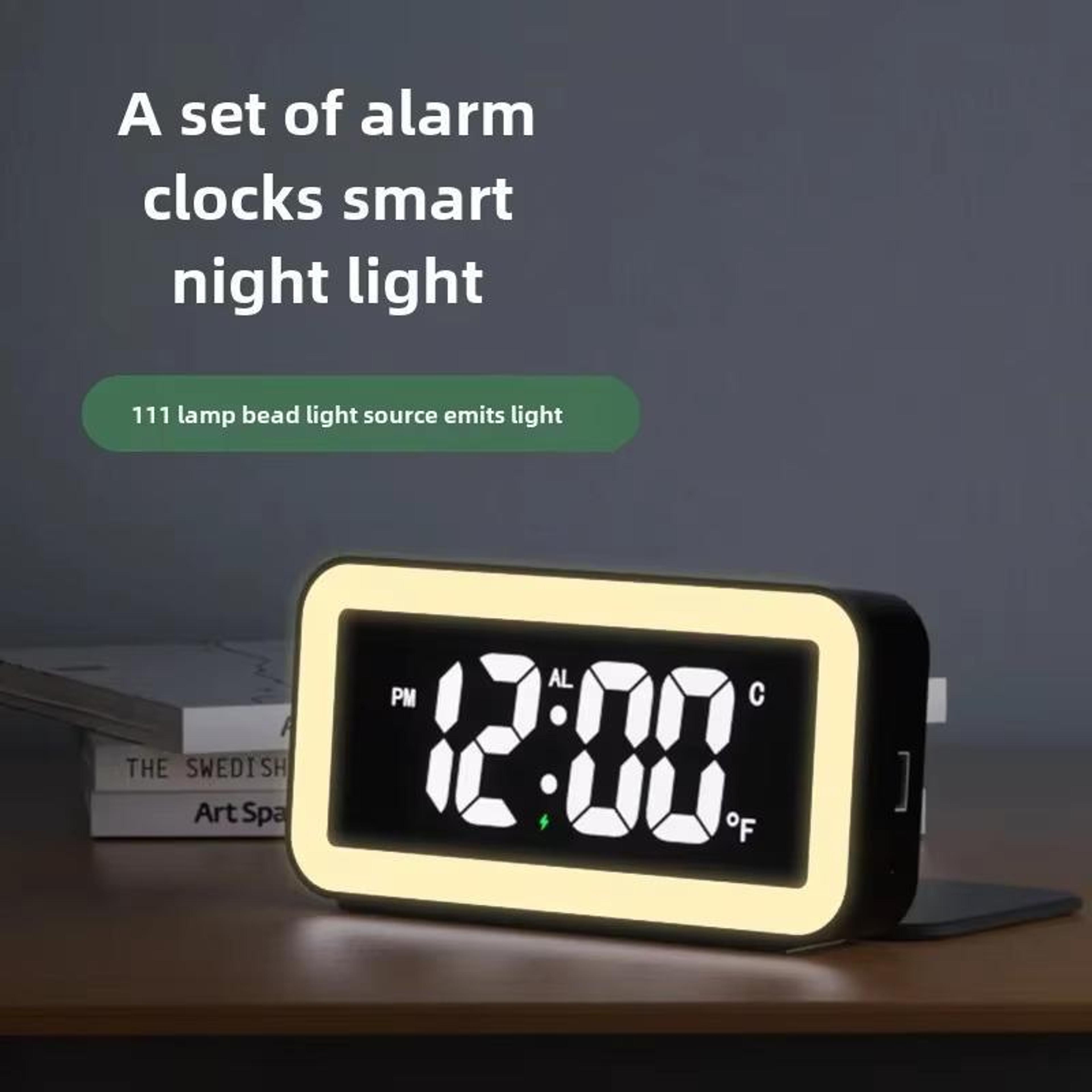 AuraCharge LED Alarm Clock With Wireless Charging Temperature Display  Ambient Night Light 3