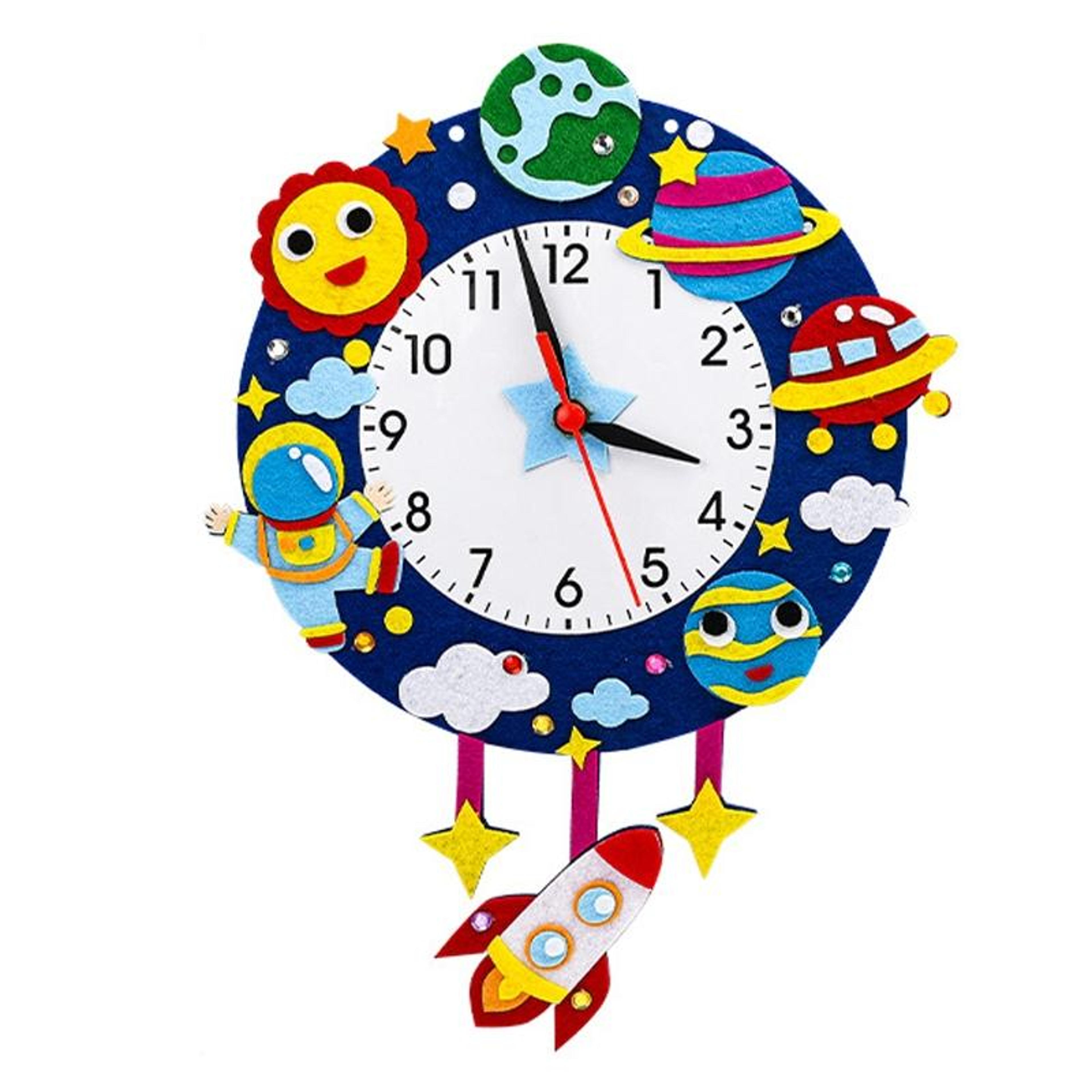 DIY Cartoon Learning Clock Craft Kit For Kids Time Teaching Wall Decoration 6