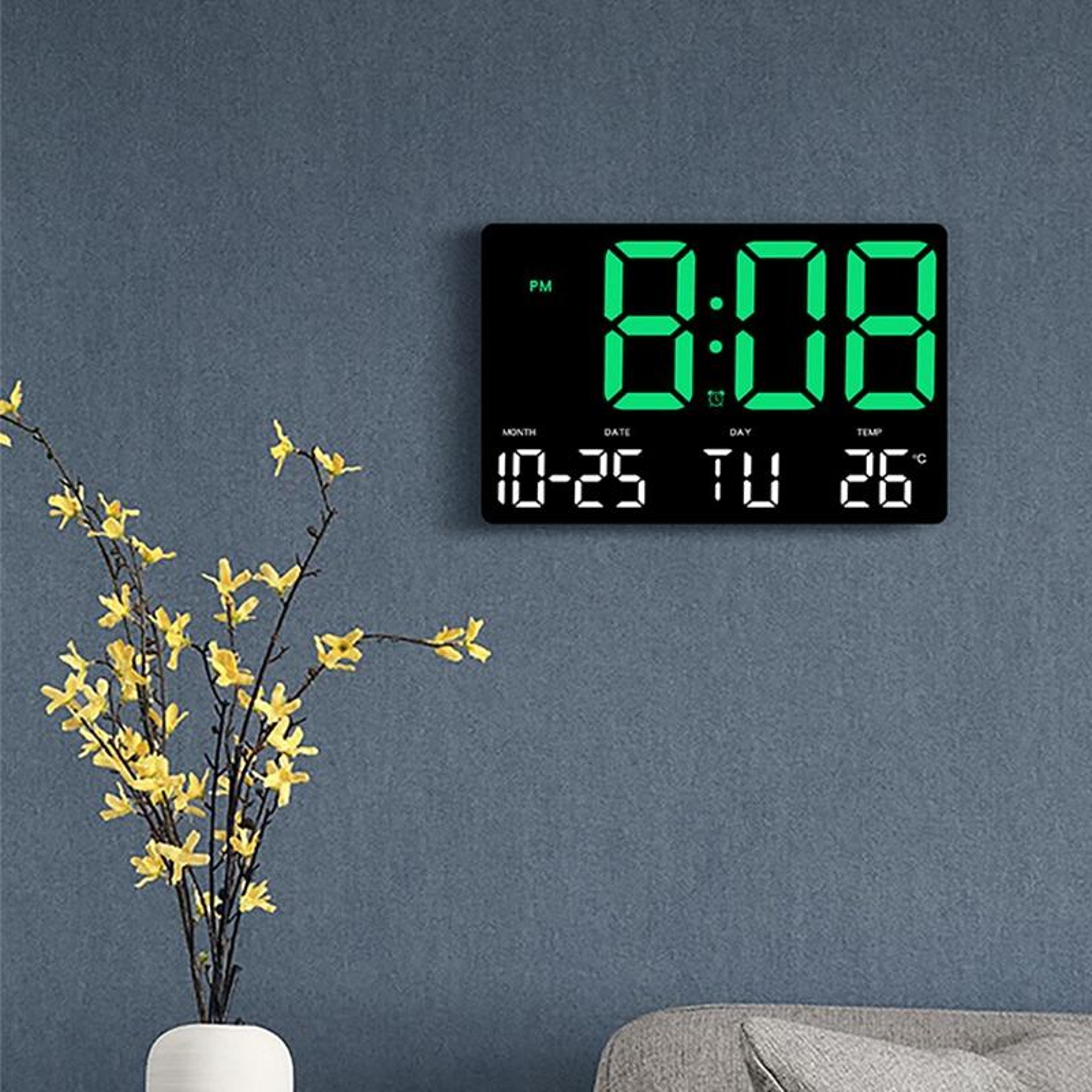 Large Display LED Digital Clock With Temperature Calendar  Adjustable Brightness 6