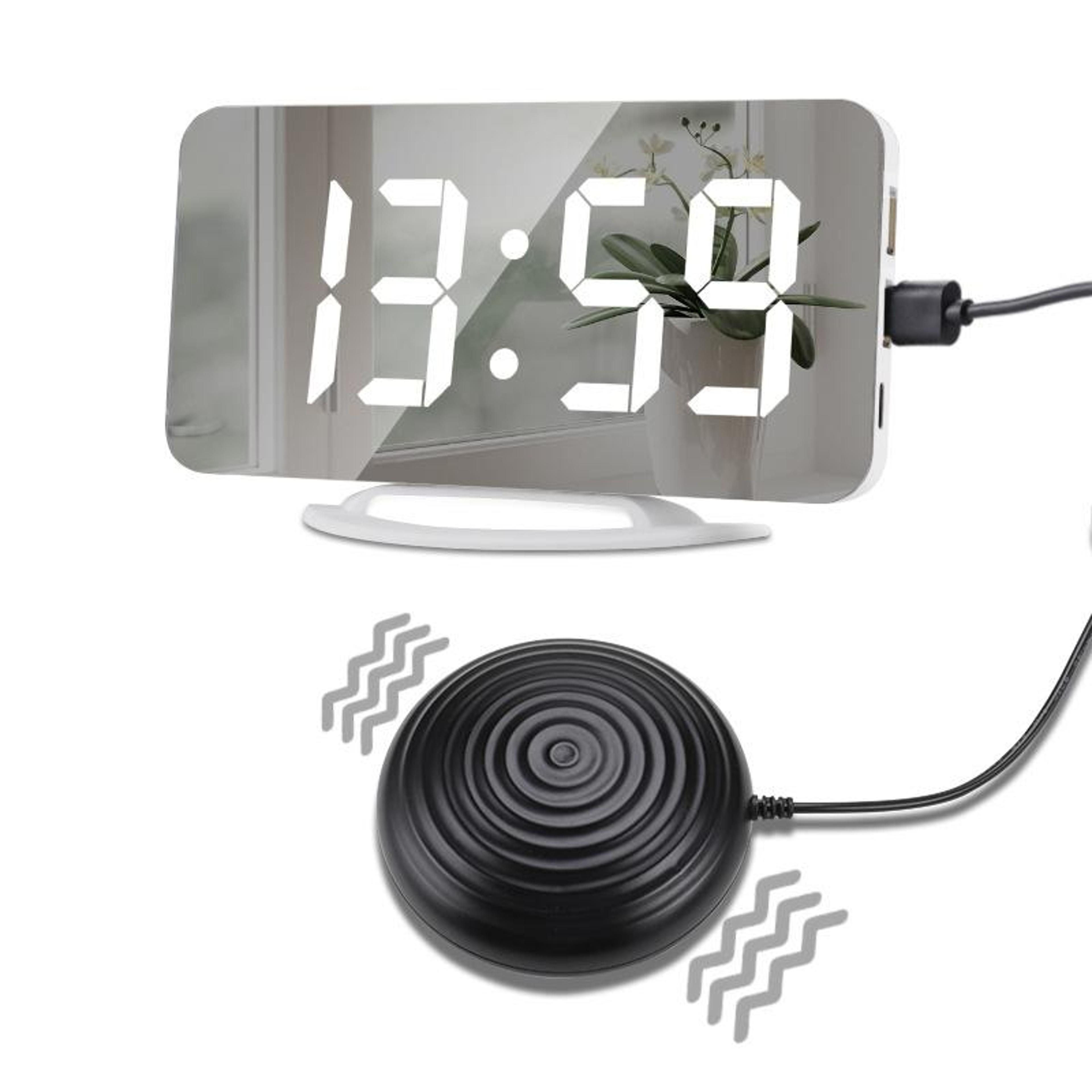 Smart LED Mirror Alarm Clock With Vibration Wake Up Auto Dimming  USB Power 6