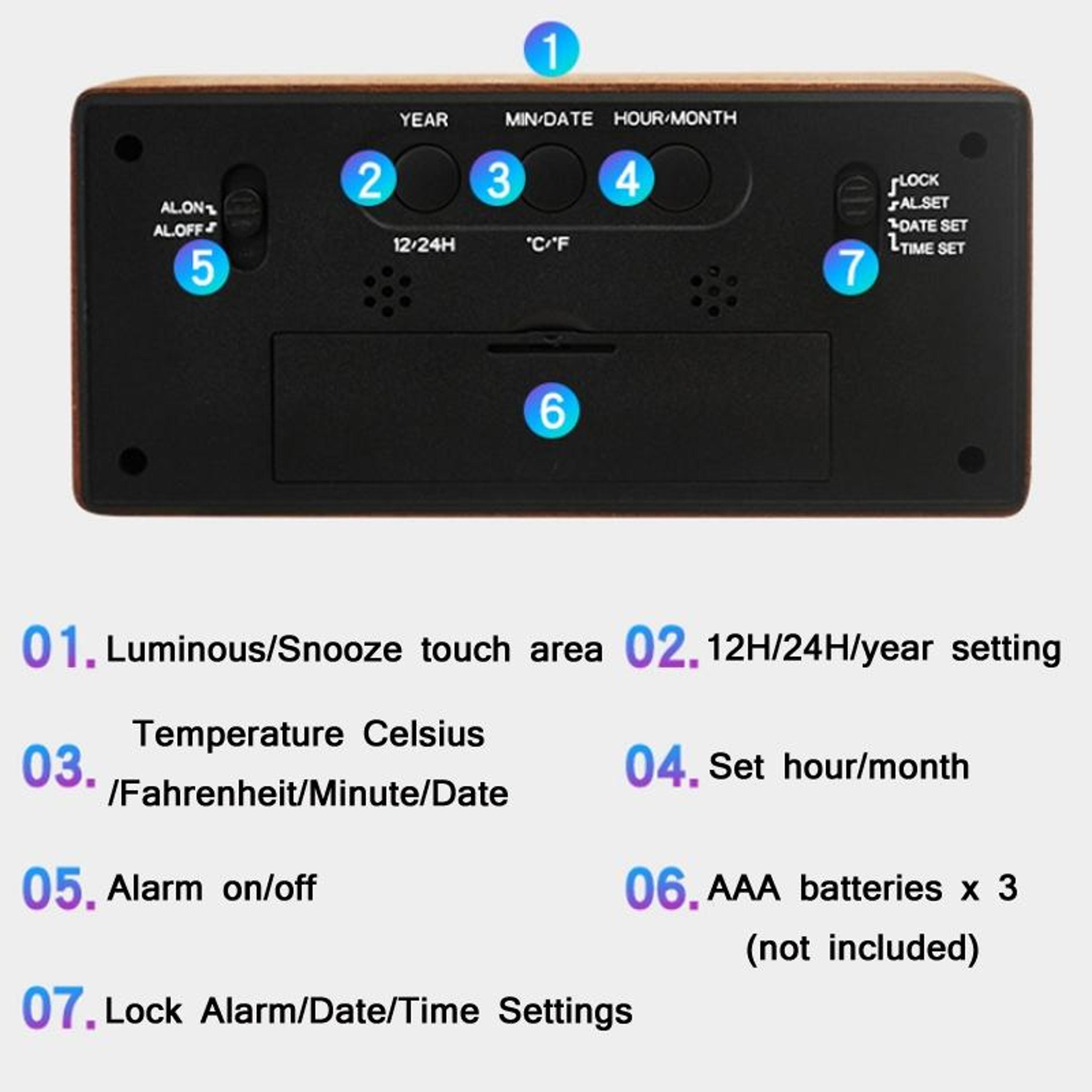 Wooden Digital Clock With Temperature  Humidity Display Large Screen LED Desk Clock 3