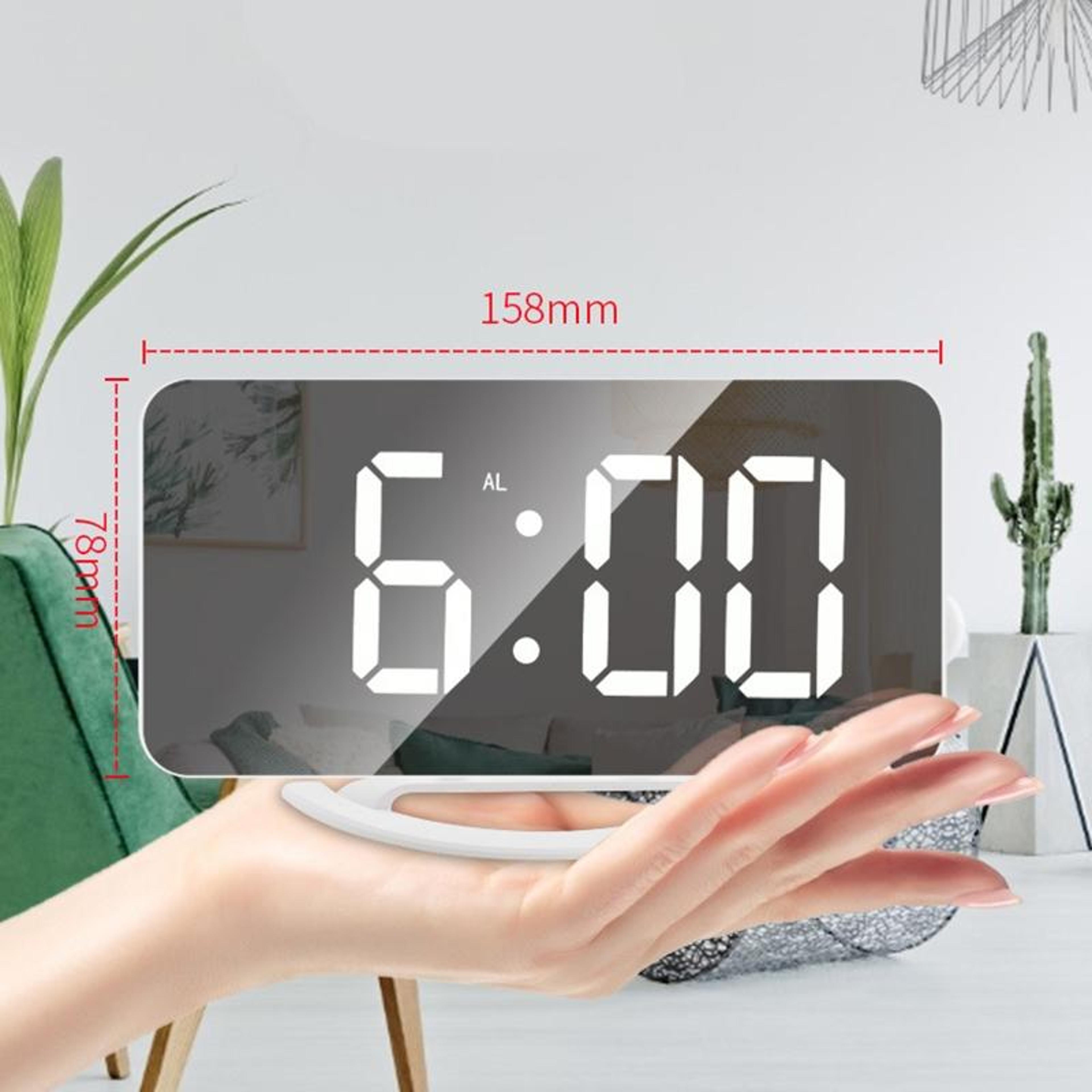 GlowTime LED Mirror Alarm Clock With Auto Brightness  USB Charging 3