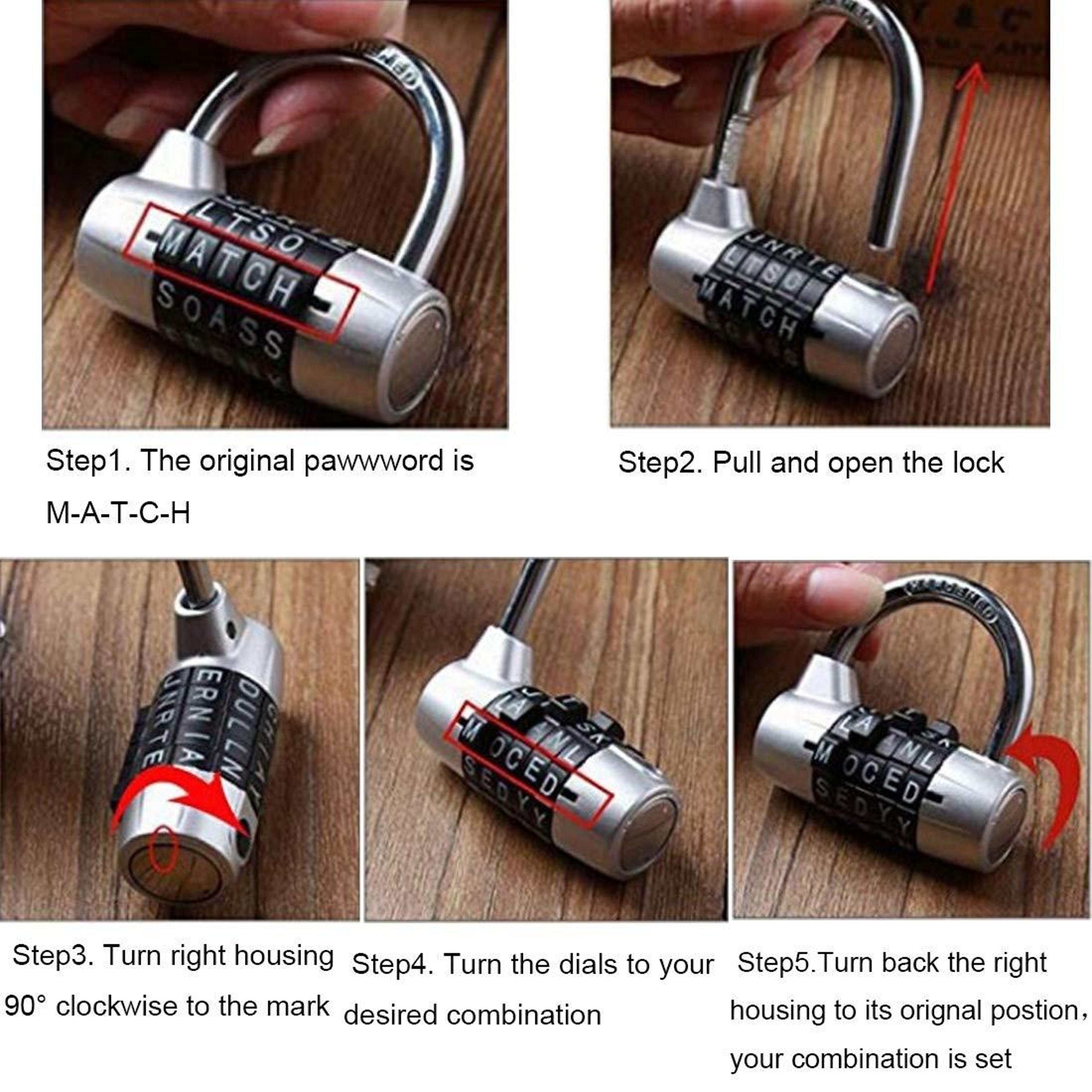 SecureGuard Alphabet Combination Lock 5 Letter Combination Padlock For Lockers Cabinets And Closet  6