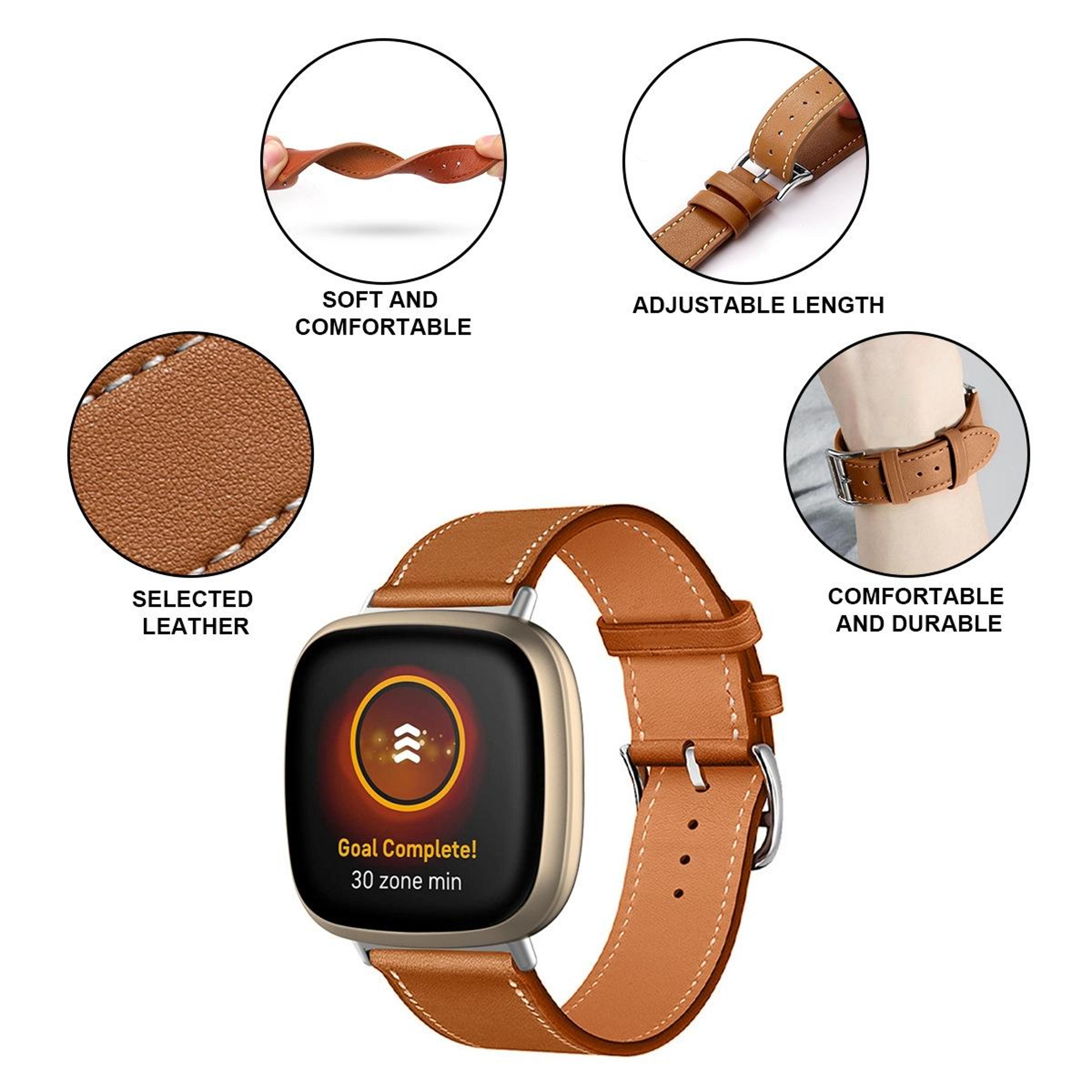 Premium Genuine Leather Watch Band For Fitbit Versa 4  Sense 2 Replacement Strap 3