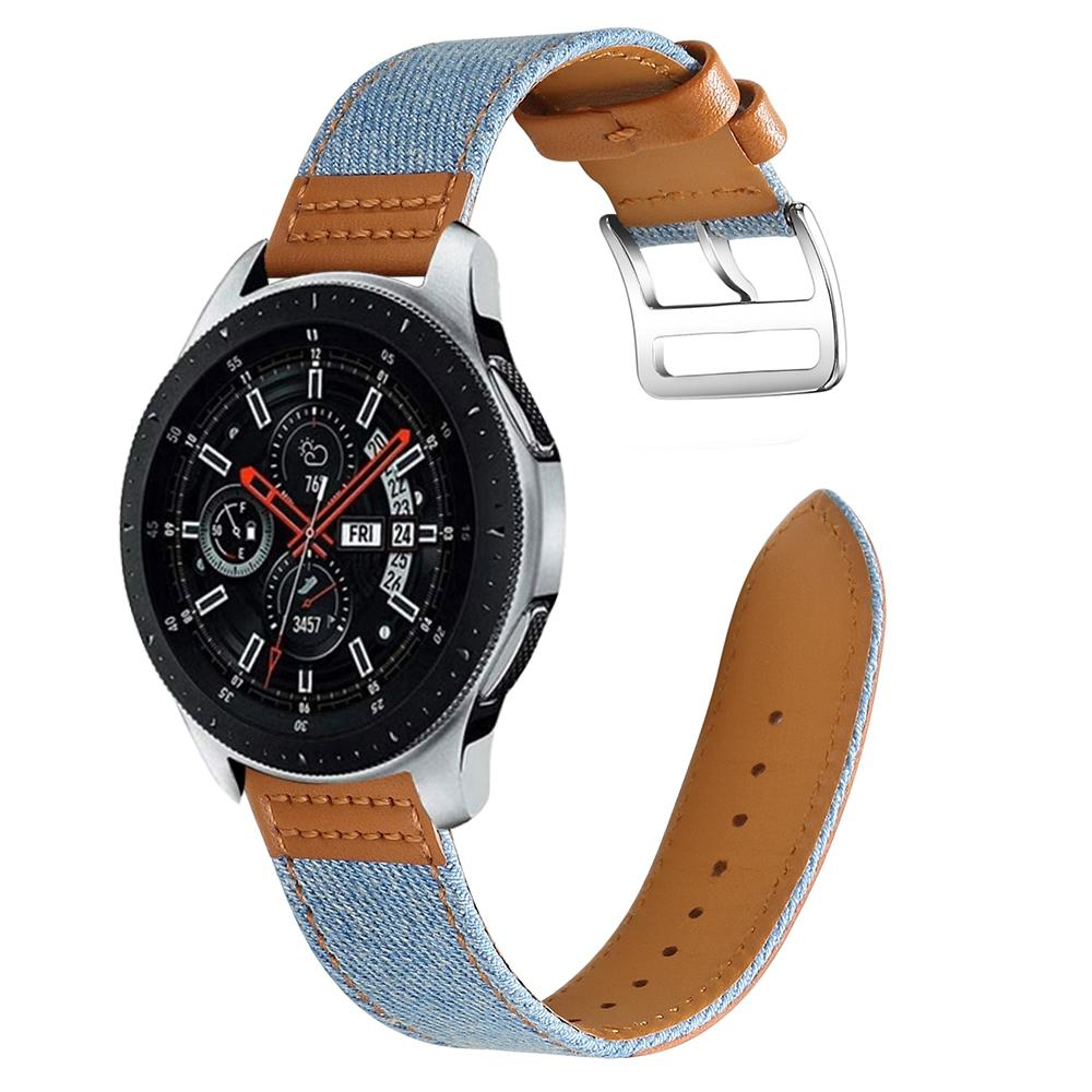 22mm Denim Leather Watch Band Breathable Adjustable Replacement Watch Strap For Smartwatches 0
