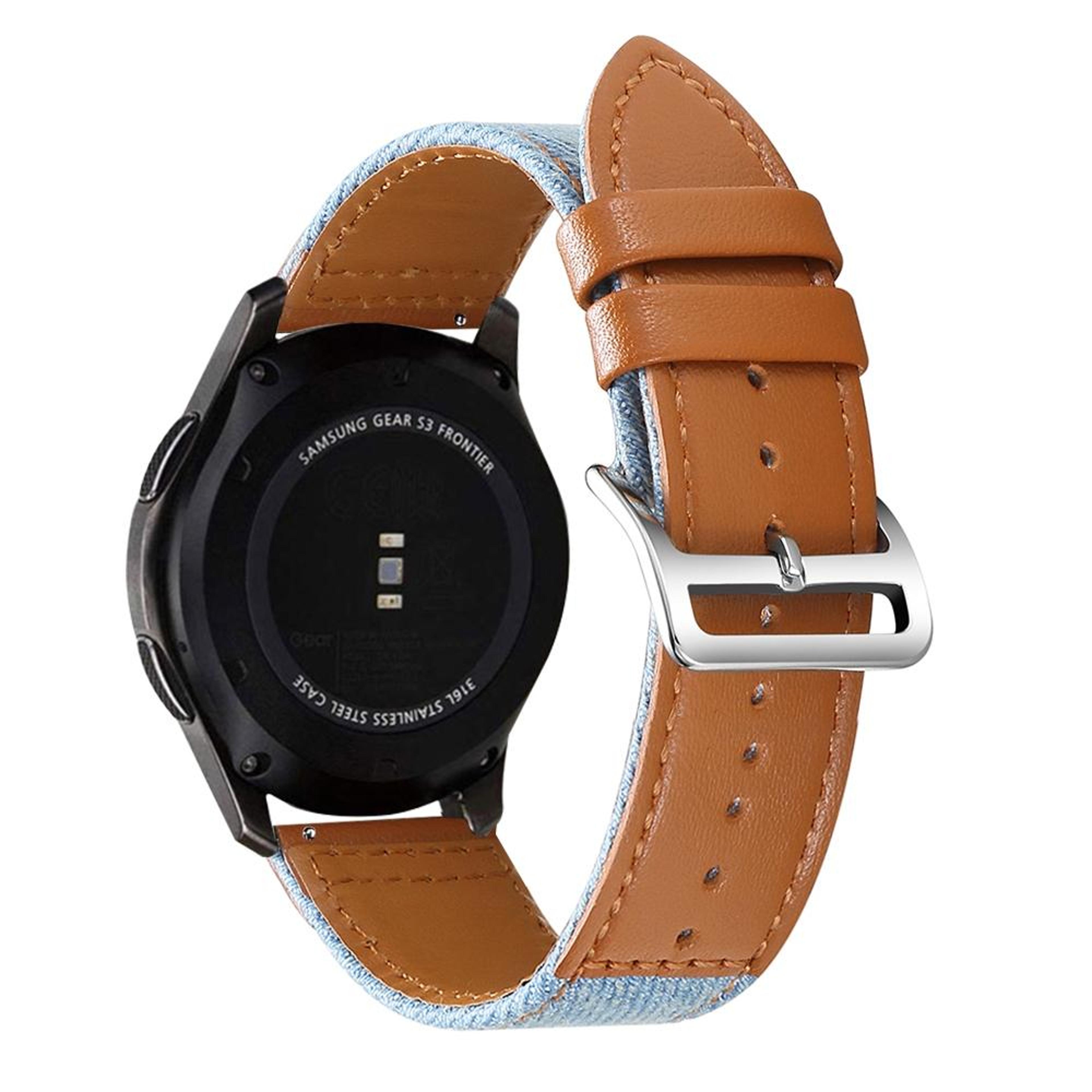 22mm Denim Leather Watch Band Breathable Adjustable Replacement Watch Strap For Smartwatches 2