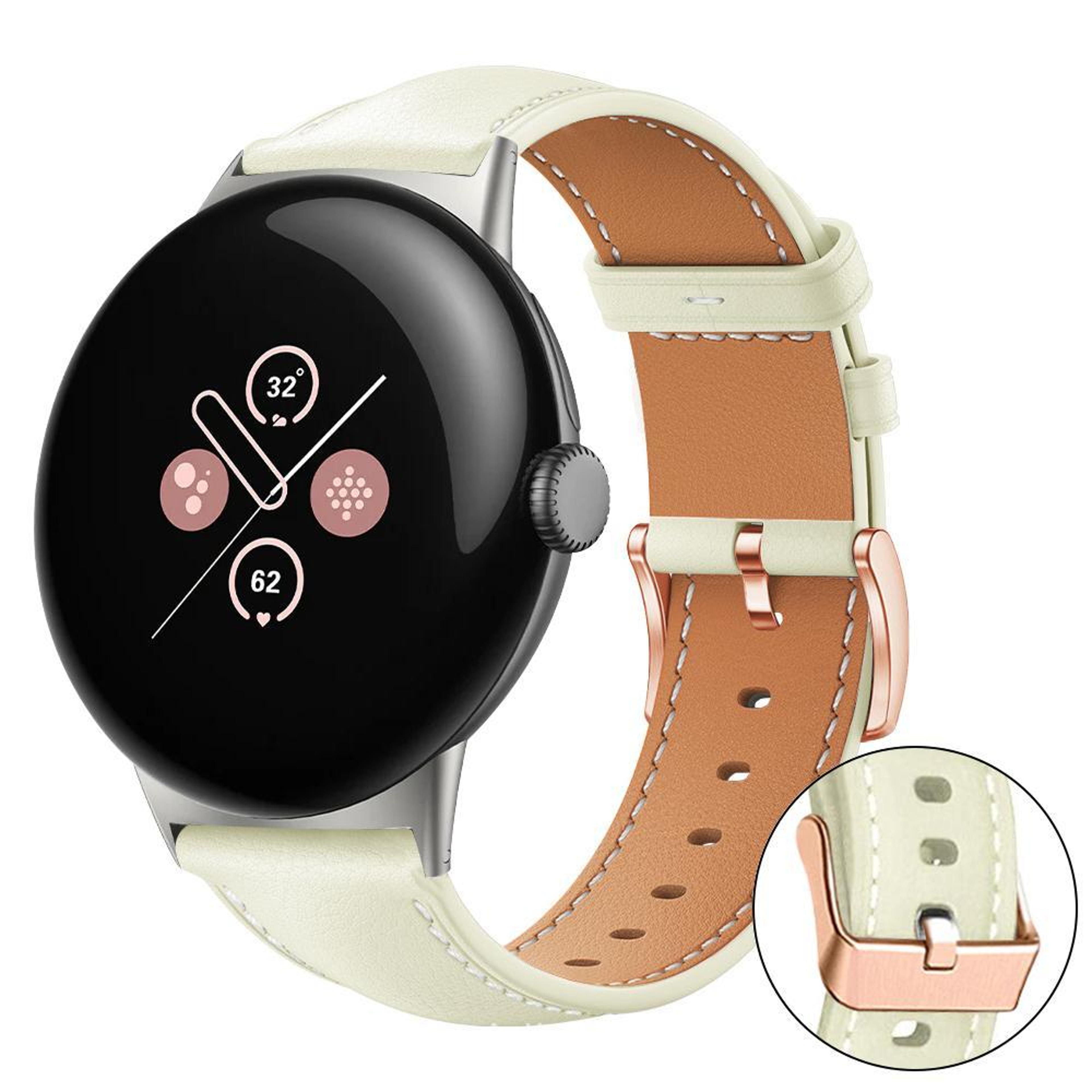 Google Pixel Watch 4 3 2 1 41mm Vegan Leather Watch Band Rose Gold Buckle Replacement Strap 12