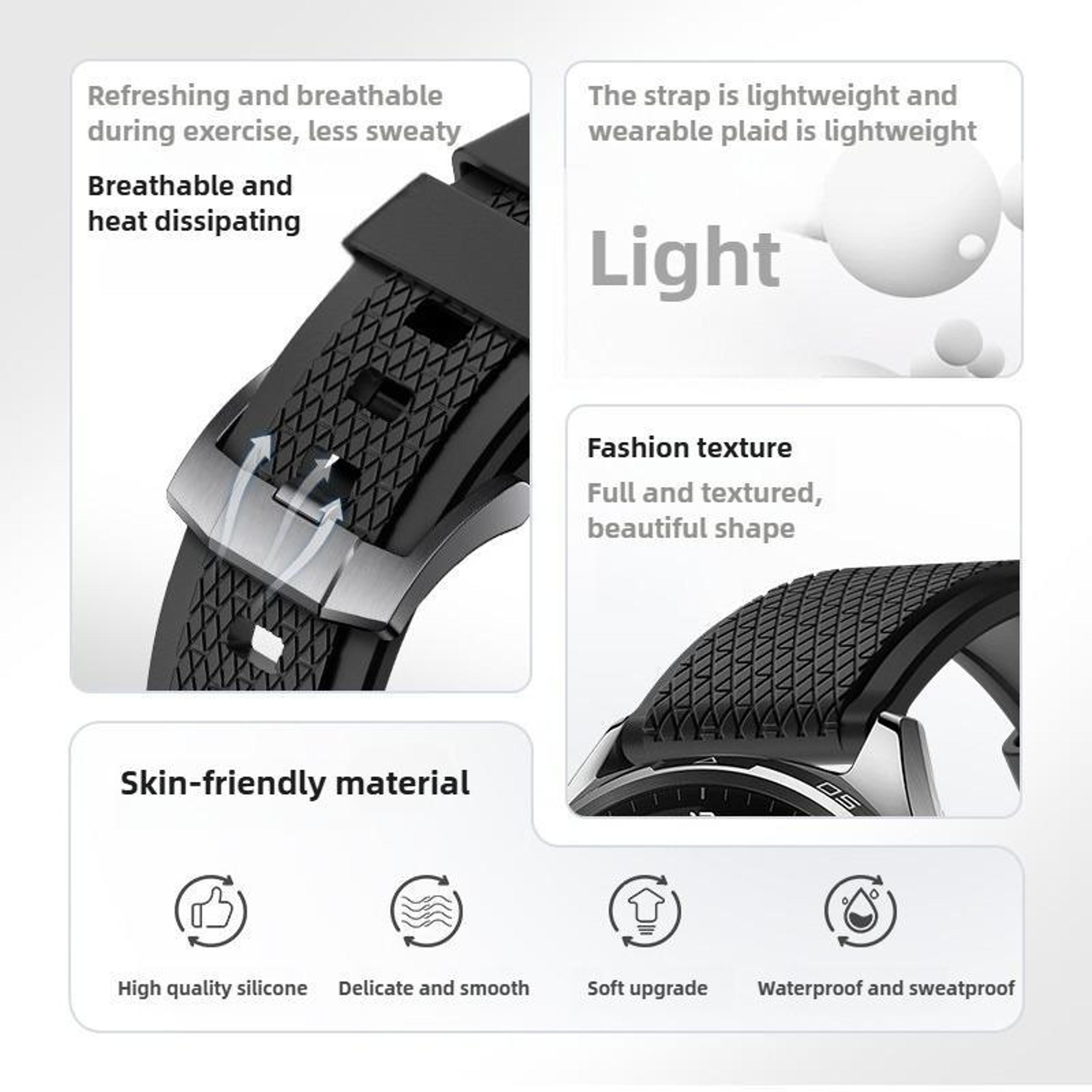 Fluororubber Watch Band Textured Replacement Strap For Longines Comfortable Adjustable Wristband 7