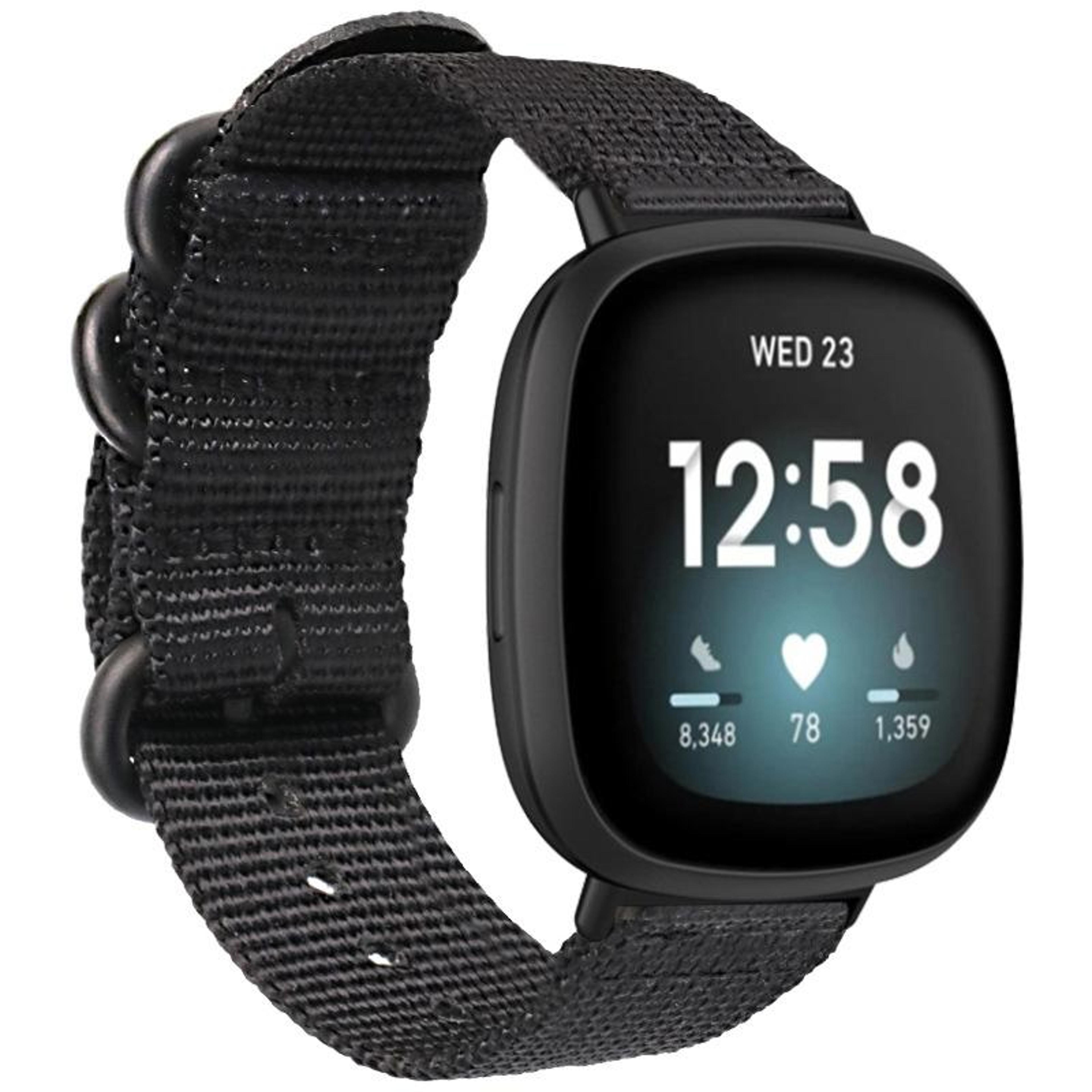 Fitbit Versa 4 Sense 2 Nylon Watch Band Adjustable Replacement Strap With Three Ring Steel Buckle 2