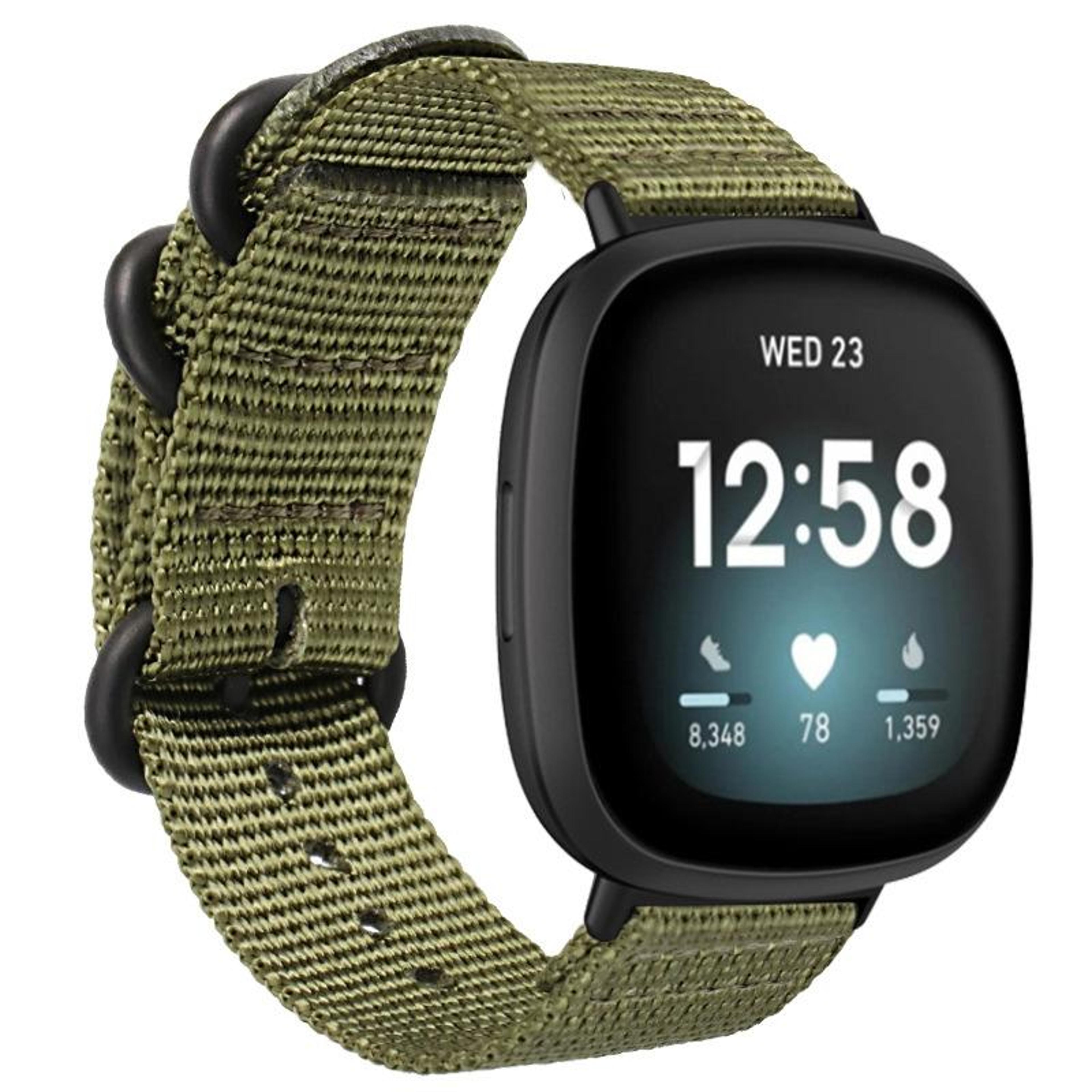 Fitbit Versa 4 Sense 2 Nylon Watch Band Adjustable Replacement Strap With Three Ring Steel Buckle 7