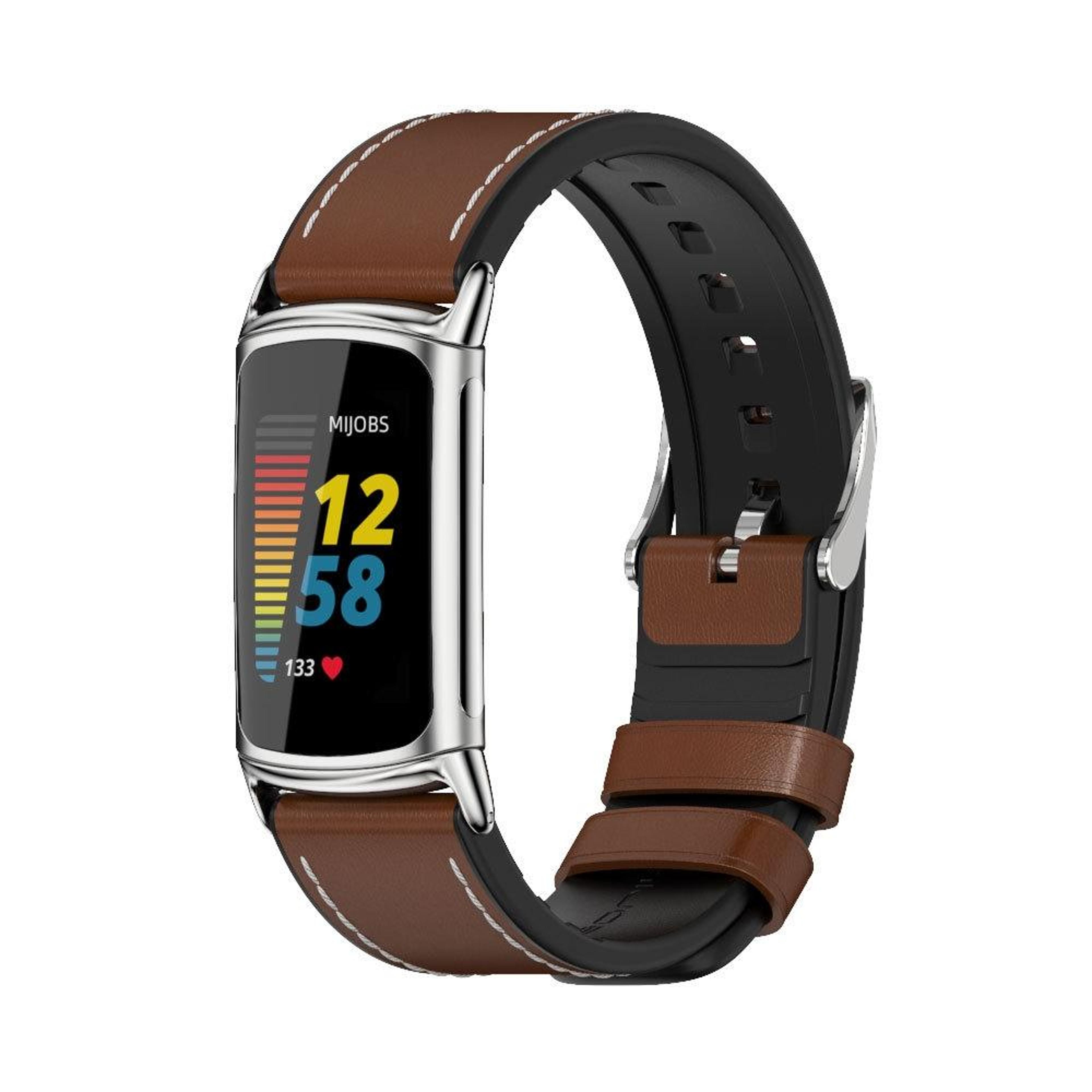 Mijobs Fitbit Charge 6 Band TPU Leather Replacement Watch Band For Fitbit Charge 5 0