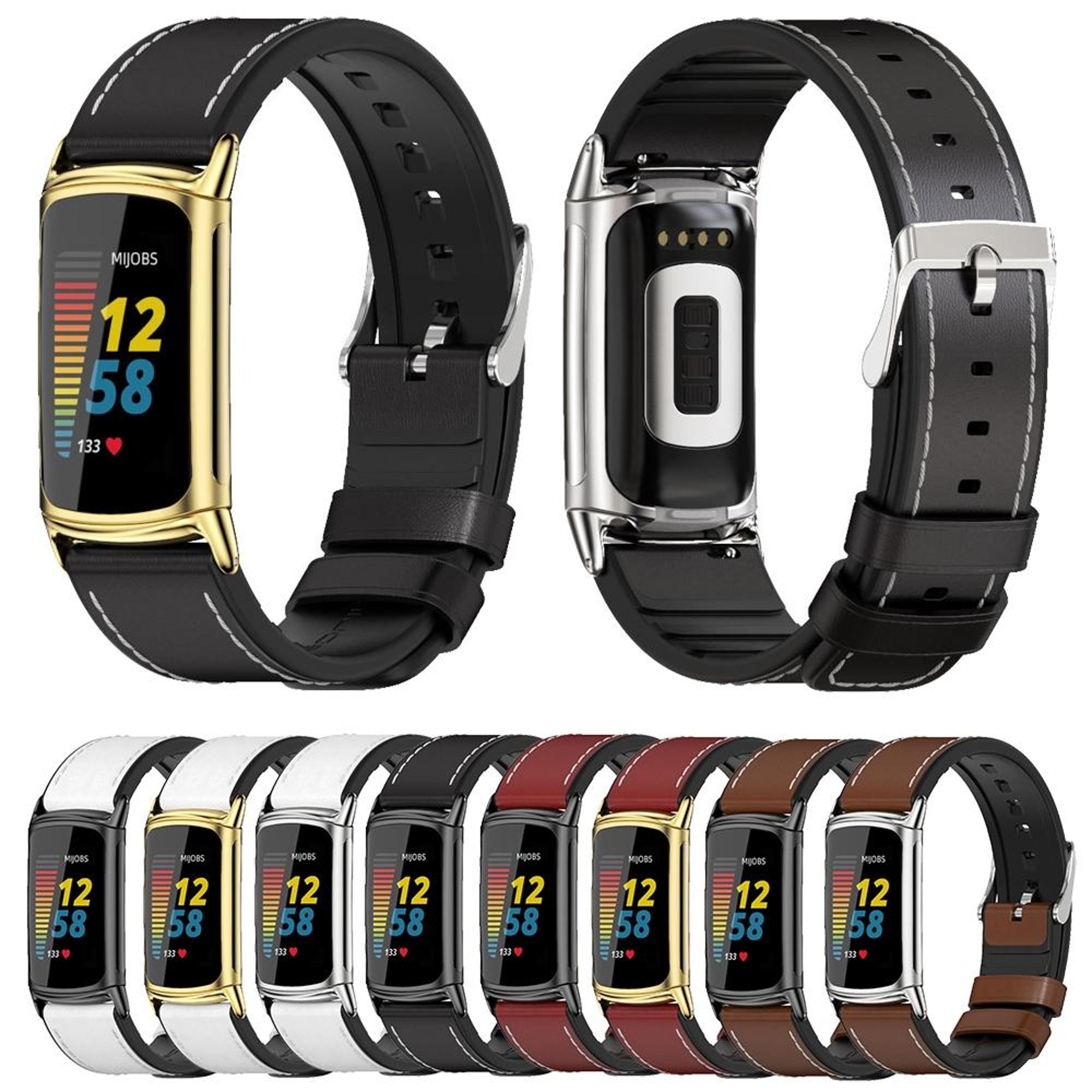Mijobs Fitbit Charge 6 Band TPU Leather Replacement Watch Band For Fitbit Charge 5 1