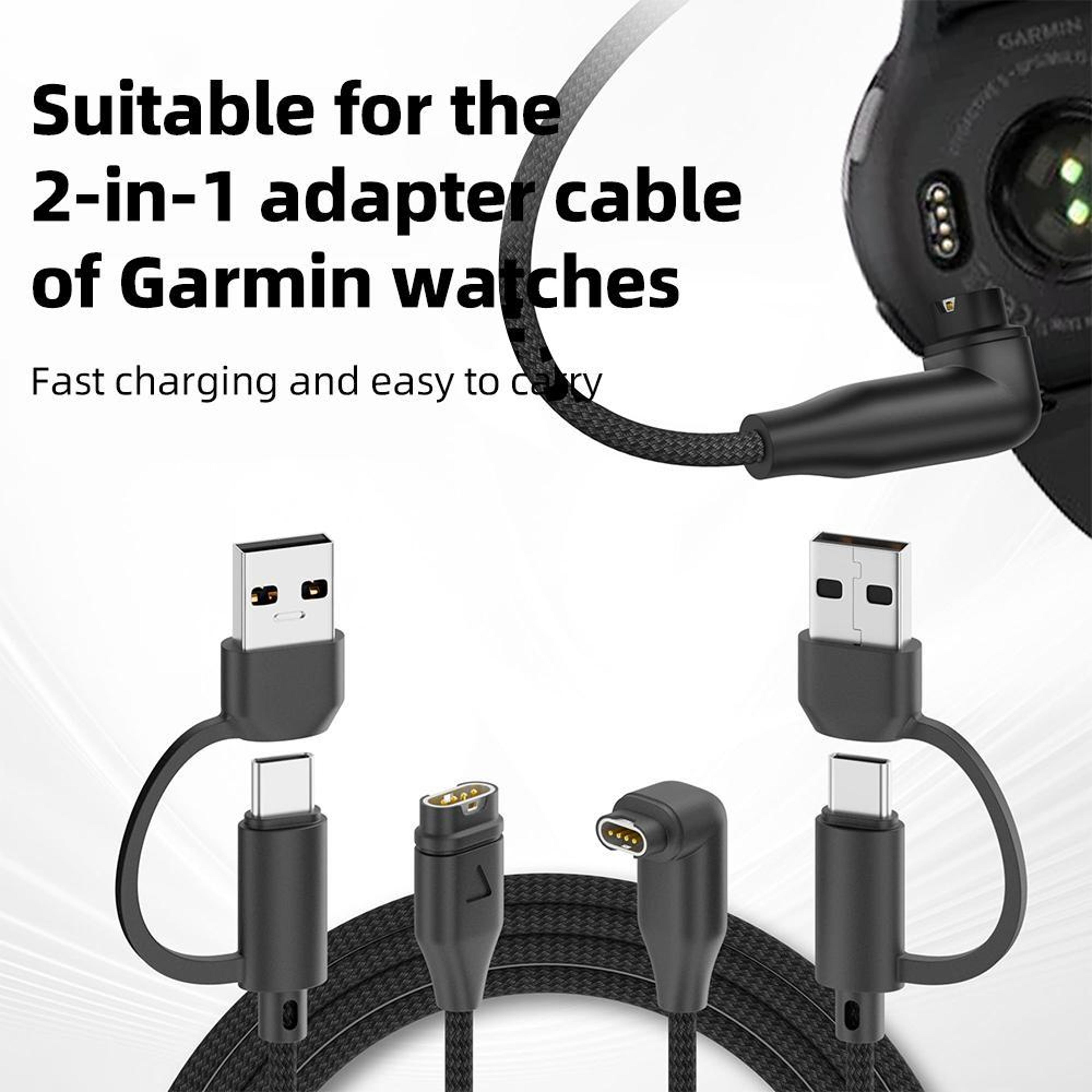 Garmin Watch Charger 2 In 1 USB C USB A Charging Cable Fast Charging Braided Cable 3