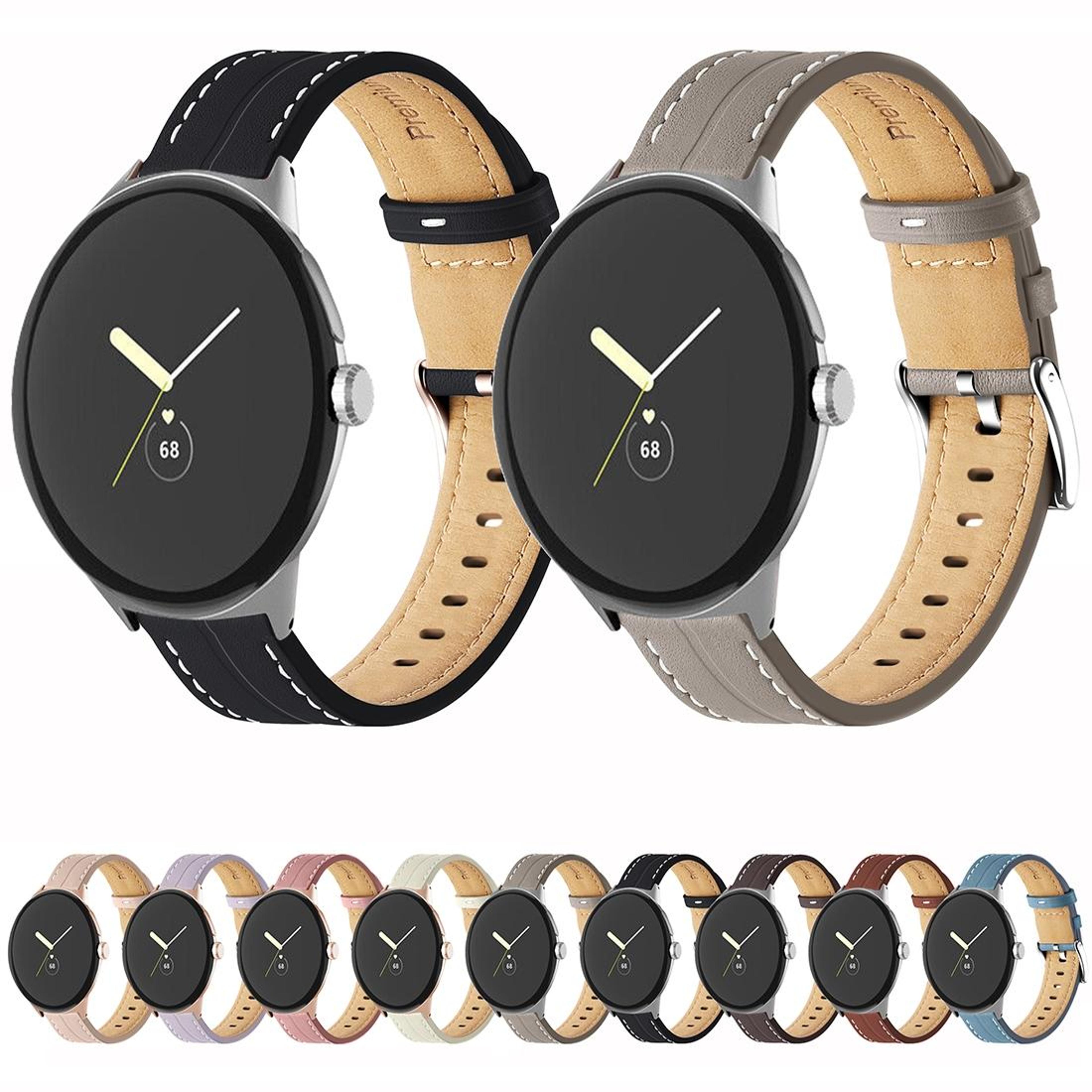 Google Pixel Watch 4 3 2 1 Genuine Leather Watch Band 41mm Grooved Replacement Strap 8