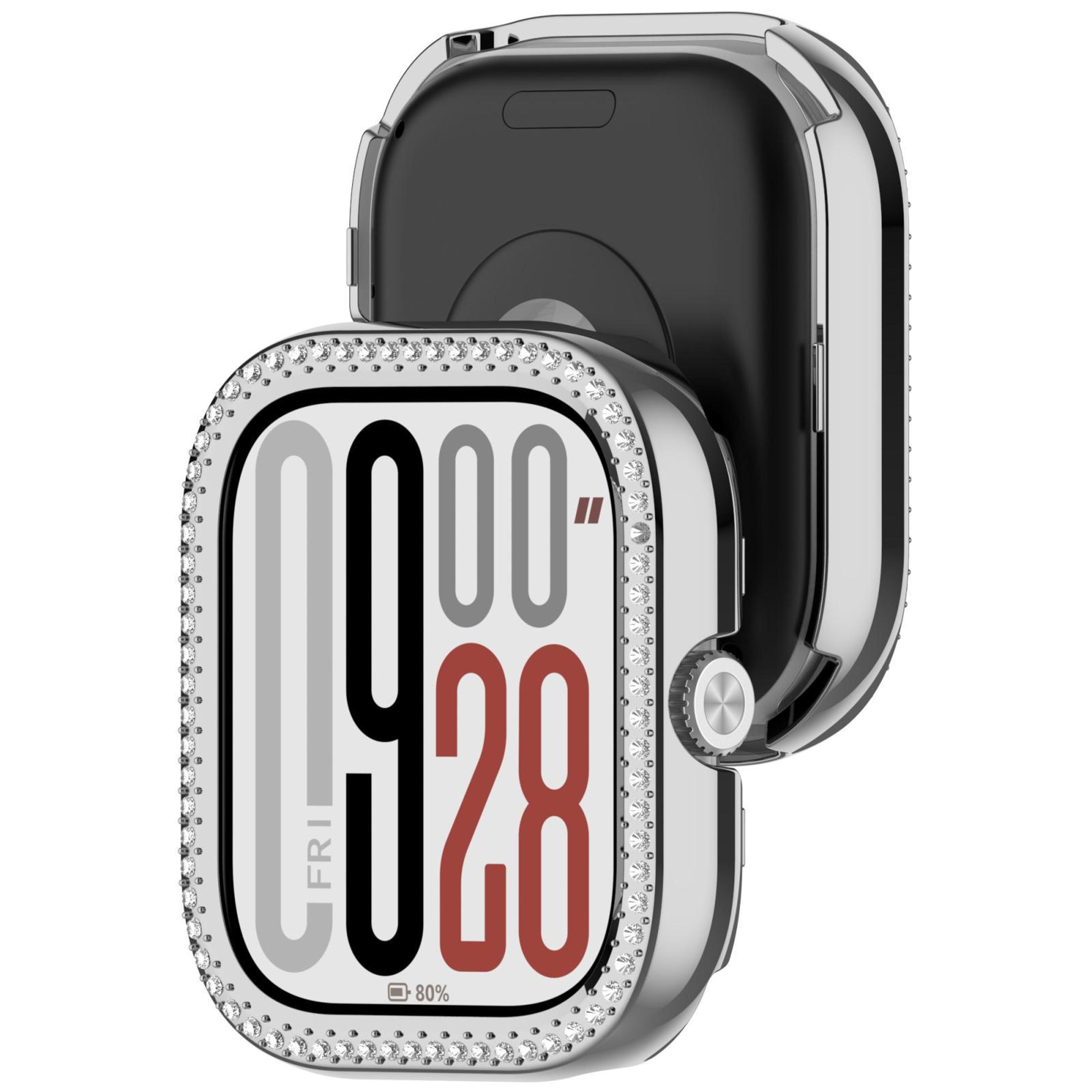 For Redmi Watch 5 Single Row Diamond Half Coverage PC Hollow Watch Protective CaseSilver 13