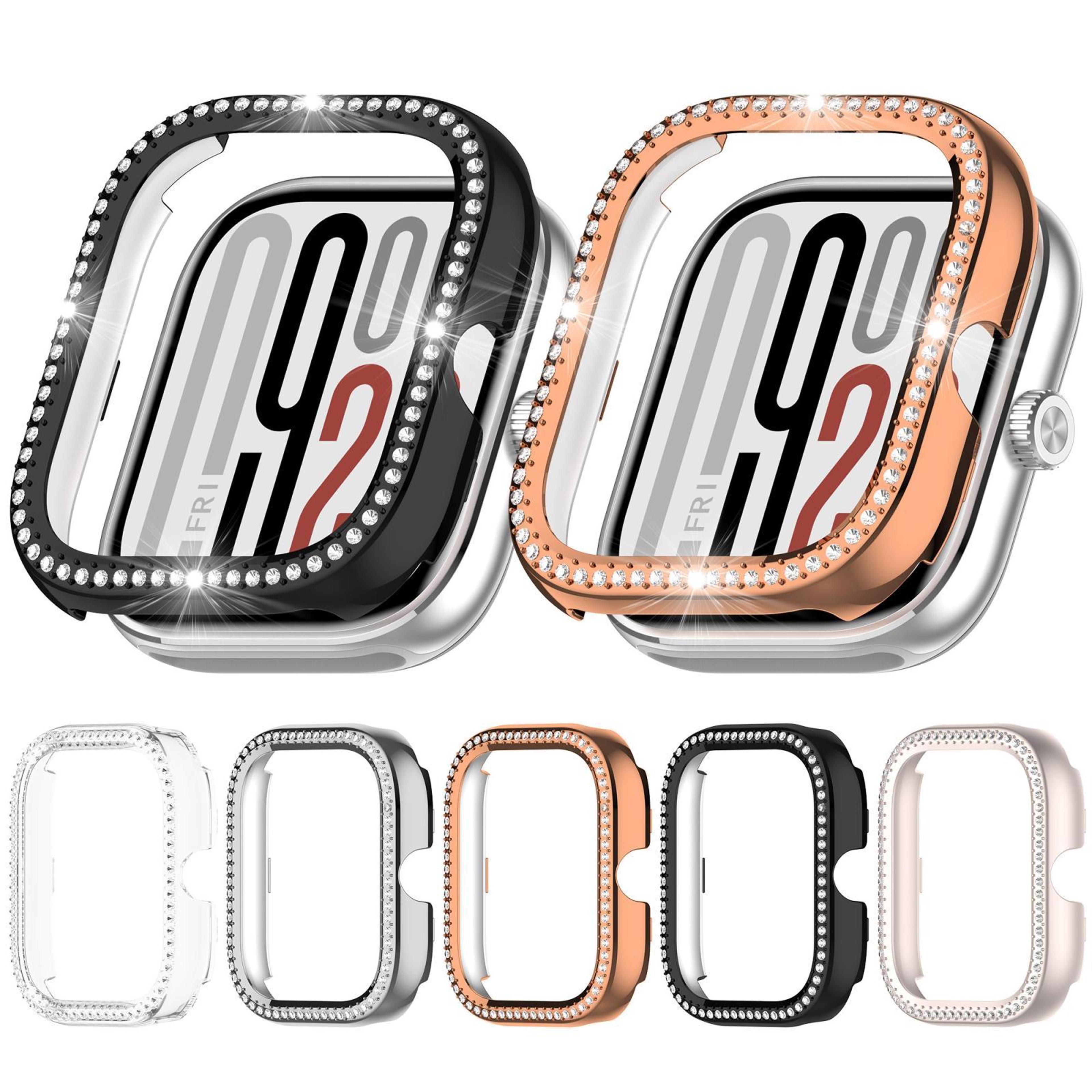 For Redmi Watch 5 Single Row Diamond Half Coverage PC Hollow Watch Protective CaseSilver 8