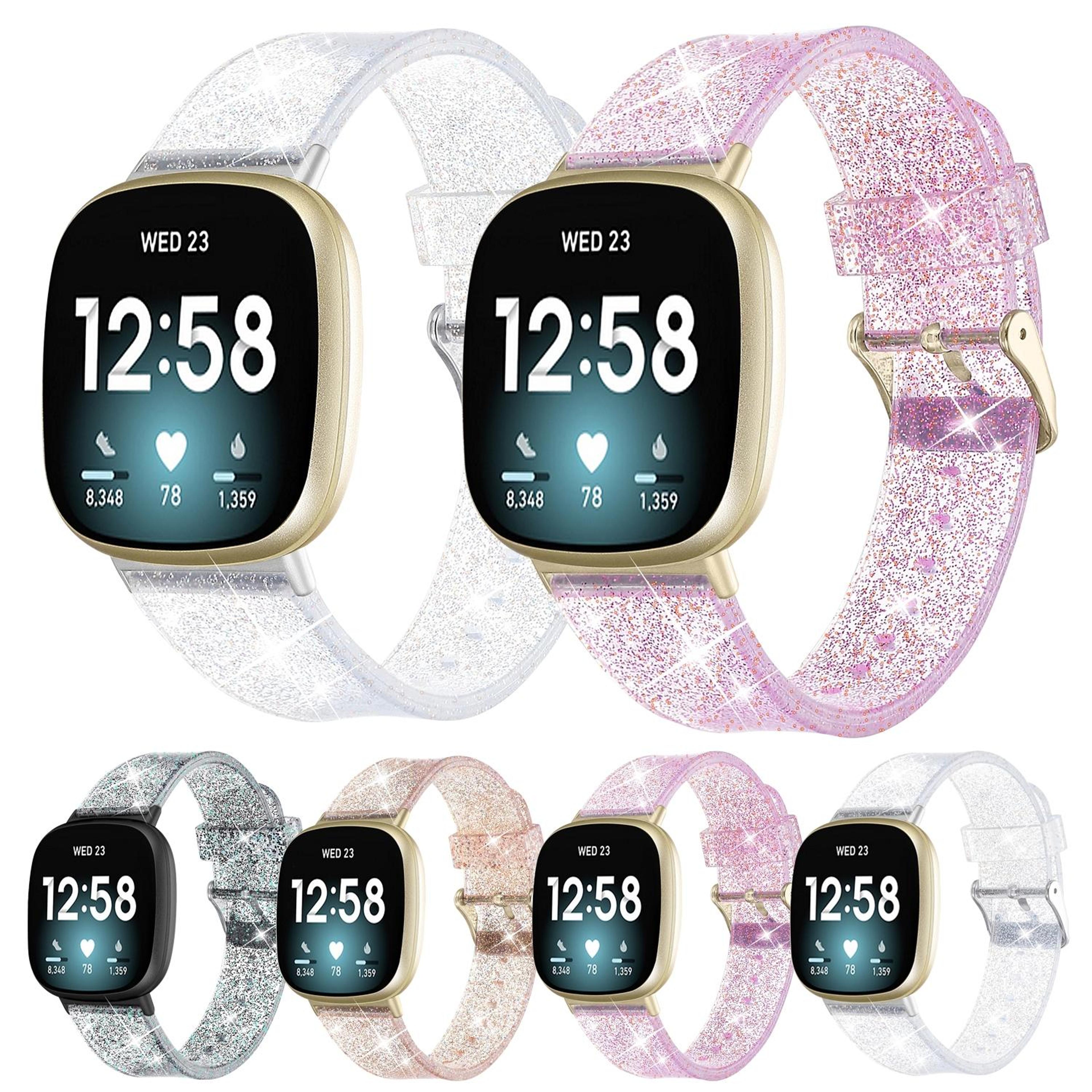 Fitbit Versa 3 Band Glitter Silicone Watch Strap Soft Adjustable Replacement Band 5