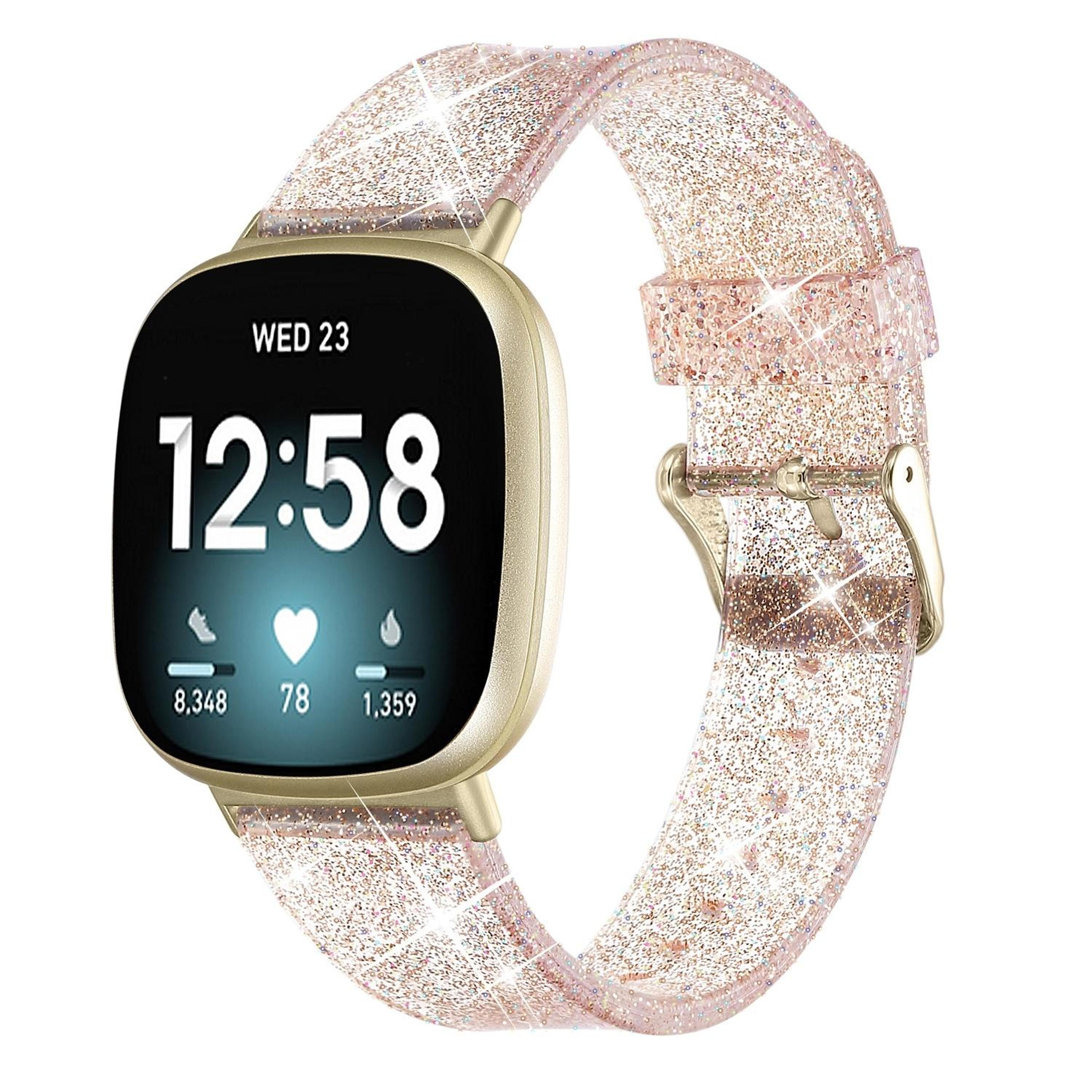 Fitbit Versa 3 Band Glitter Silicone Watch Strap Soft Adjustable Replacement Band 6