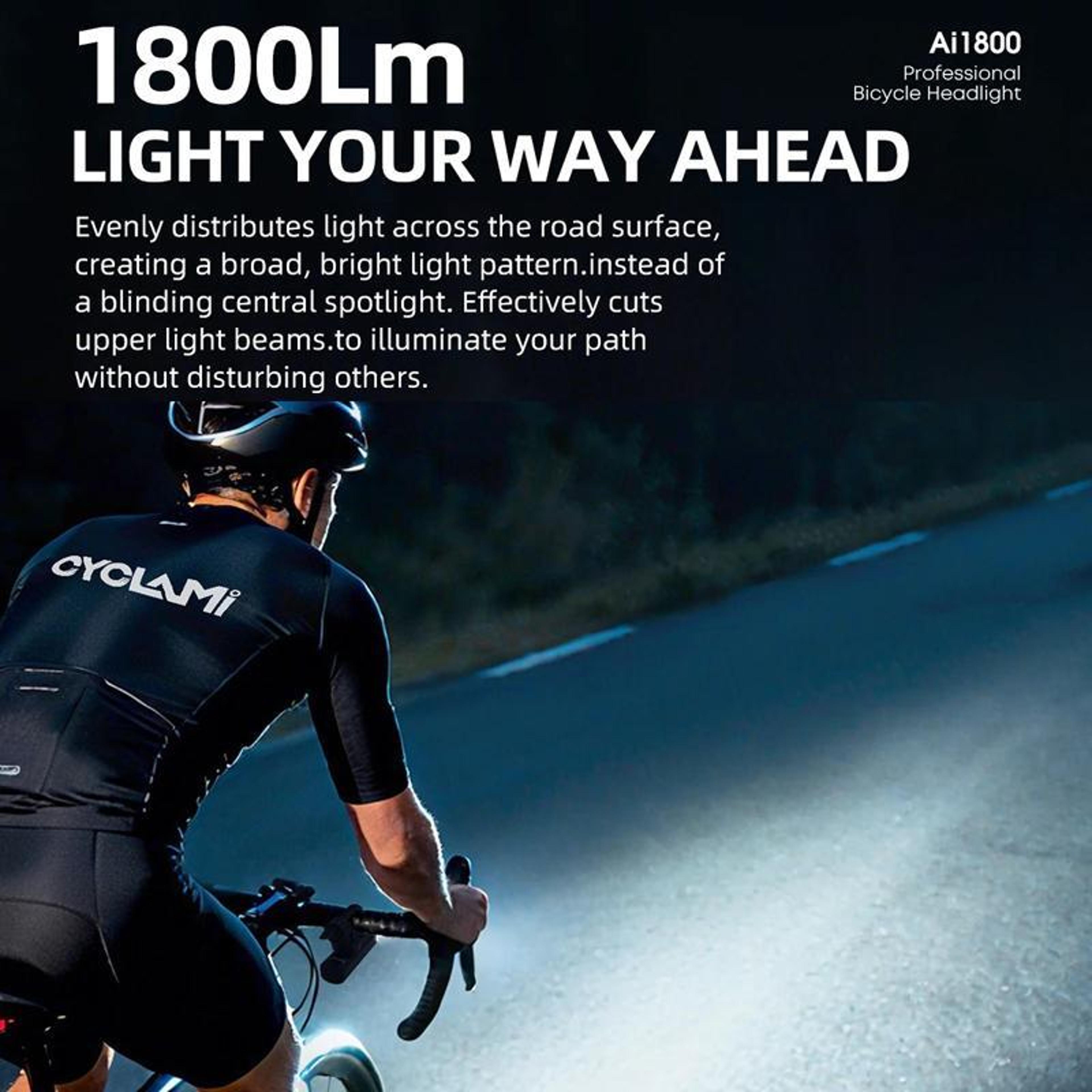 CYCLAMI AI1800 Bike Headlight 1800 Lumen USB C Rechargeable Waterproof Bicycle Light 2