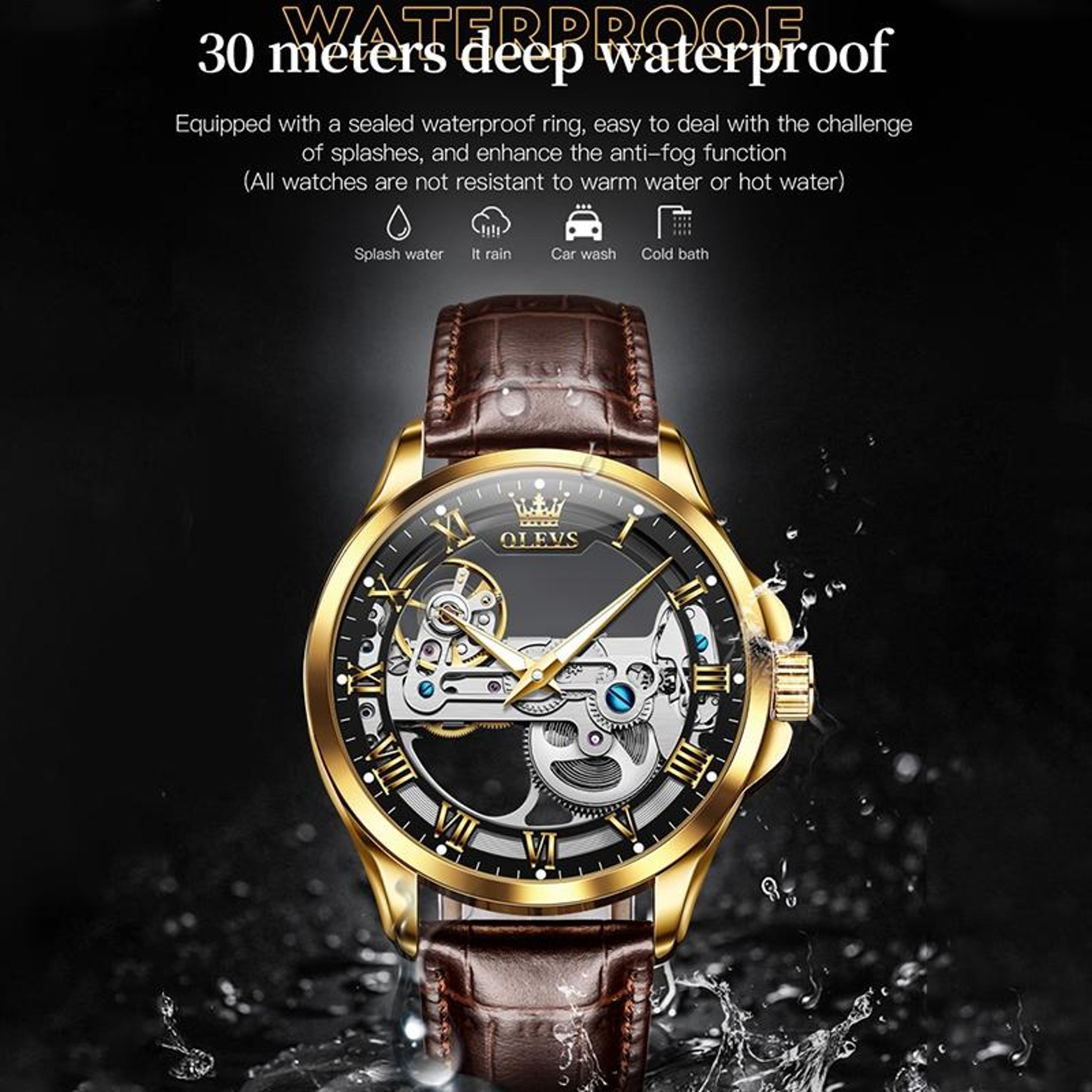 OLEVS 6661 Automatic Mechanical Watch Mens Leather Dress Watch Waterproof Luminous Timepiece 3